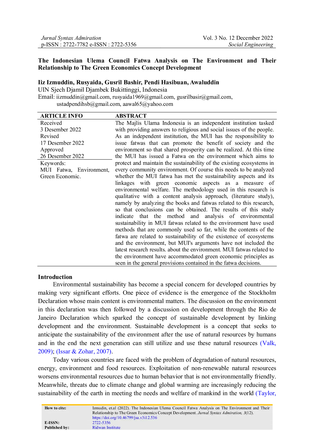 JURIS The Indonesian Ulema Council Fatwa Analysis on The Environment and Their Relationship to The Green Economics Concept Development