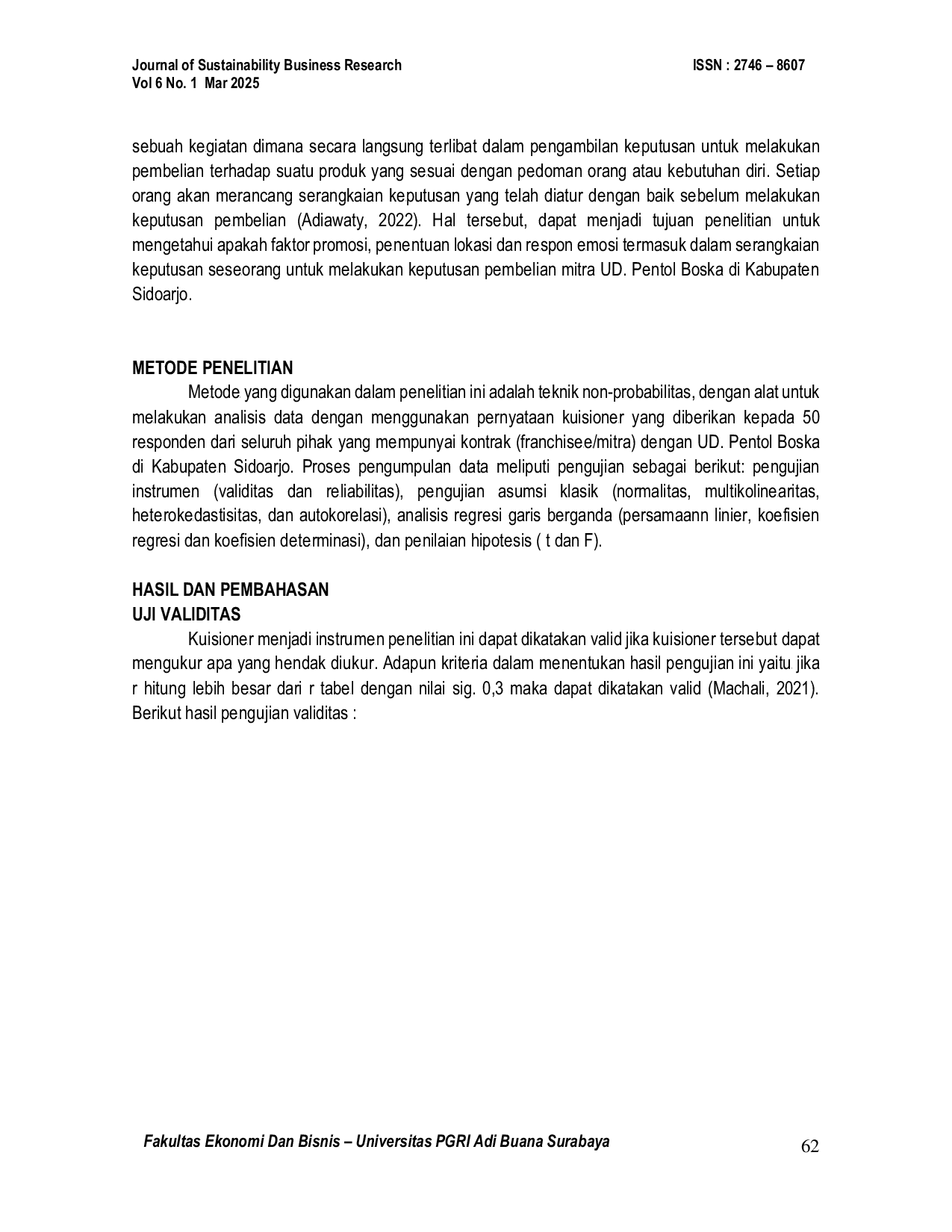 JURIS Pengaruh Promosi Penentuan Lokasi dan Respon Emosi Terhadap Keputusan Pembelian Mitra UD Pentol Boska Di Kabupaten Sidoarjo