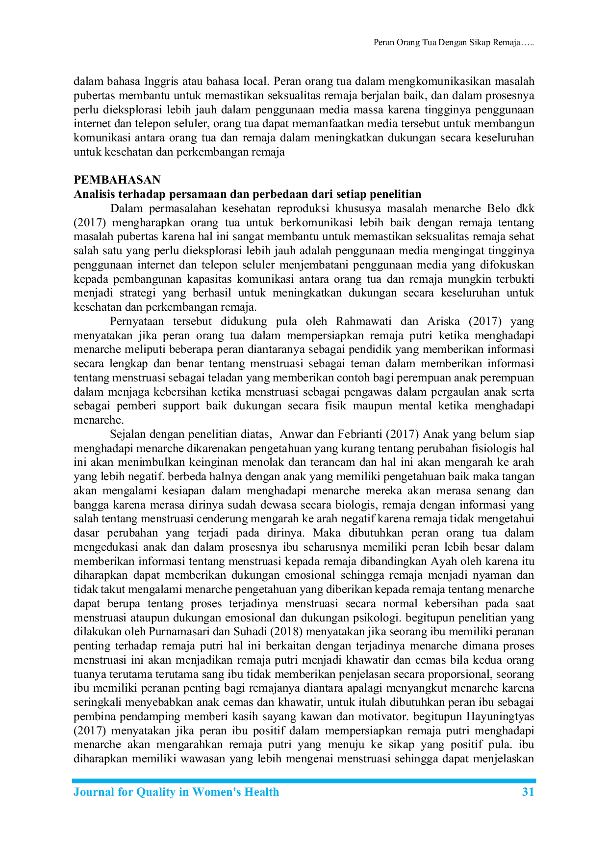 JURIS Peran Orang Tua Dengan Sikap Remaja Putri Menghadapi Menarche