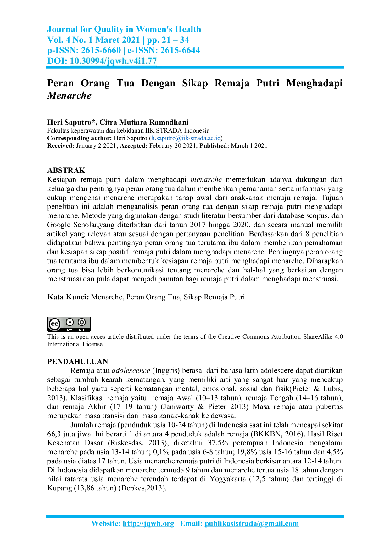 JURIS Peran Orang Tua Dengan Sikap Remaja Putri Menghadapi Menarche