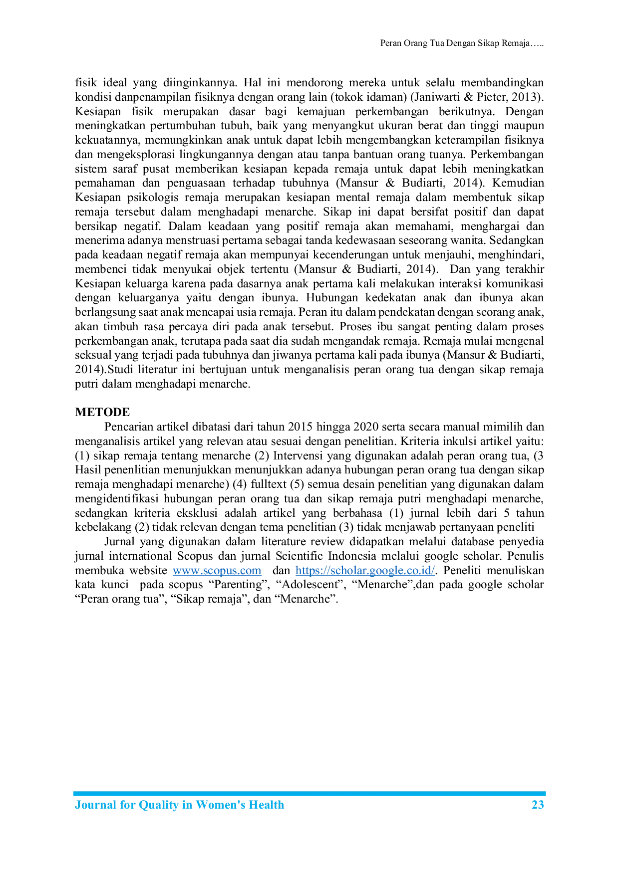 JURIS Peran Orang Tua Dengan Sikap Remaja Putri Menghadapi Menarche