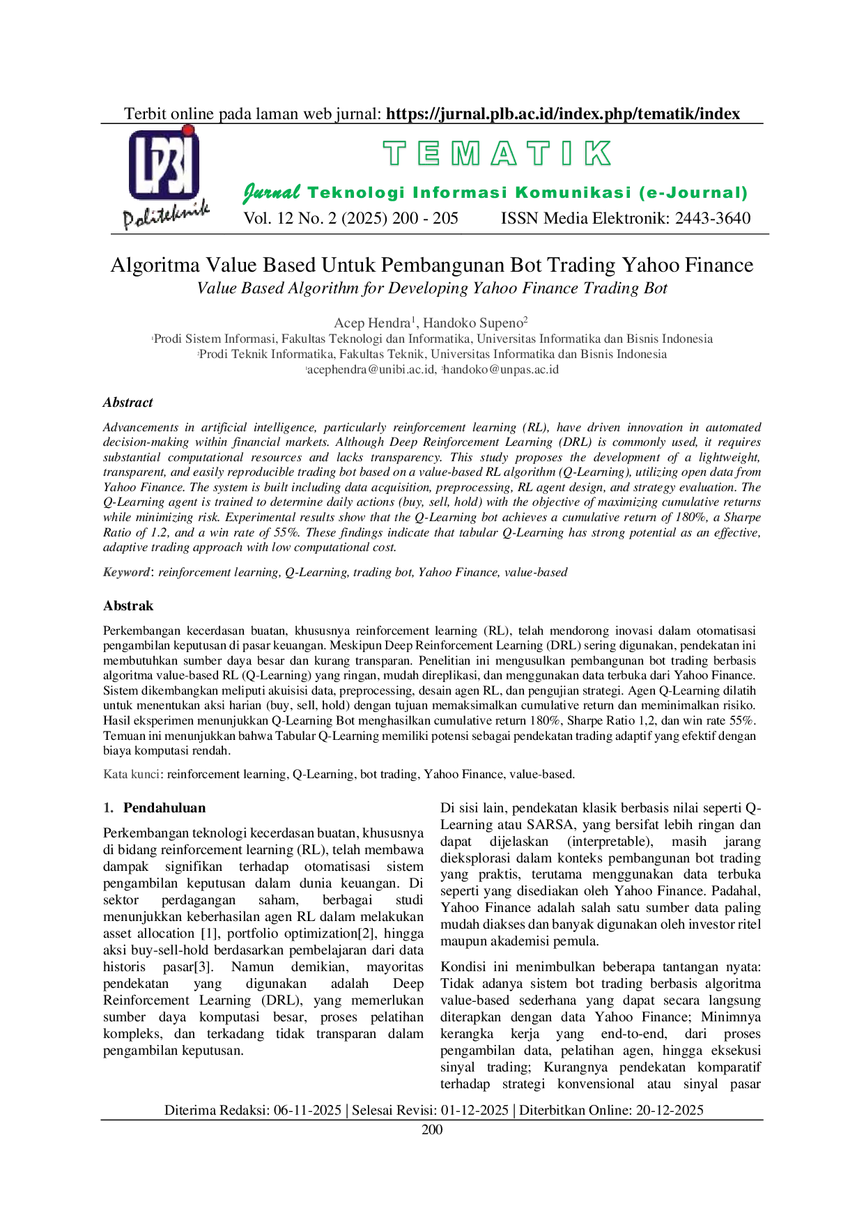 JURIS Algoritma Value Based Untuk Pembangunan Bot Trading Yahoo Finance