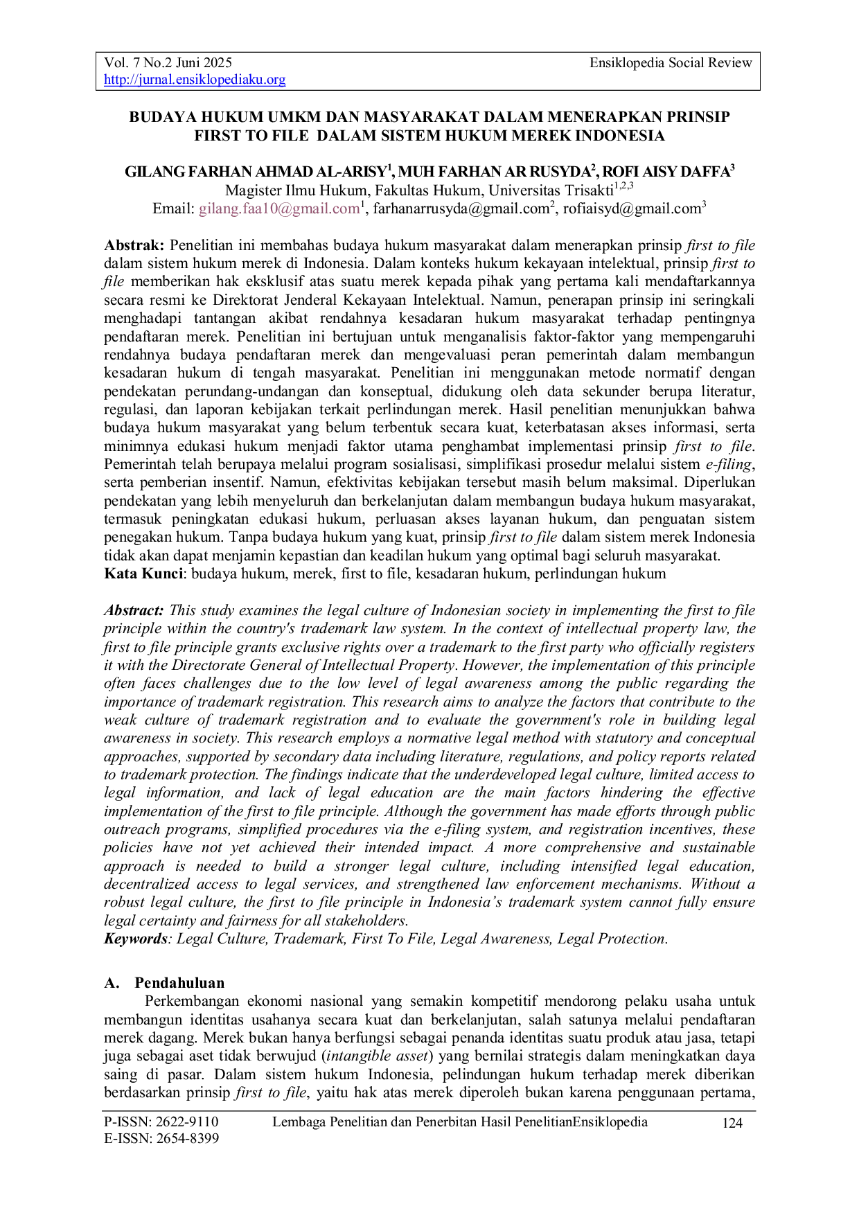 JURIS Budaya Hukum Umkm Dan Masyarakat Dalam Menerapkan Prinsip First To File Dalam Sistem Hukum Merek Indonesia