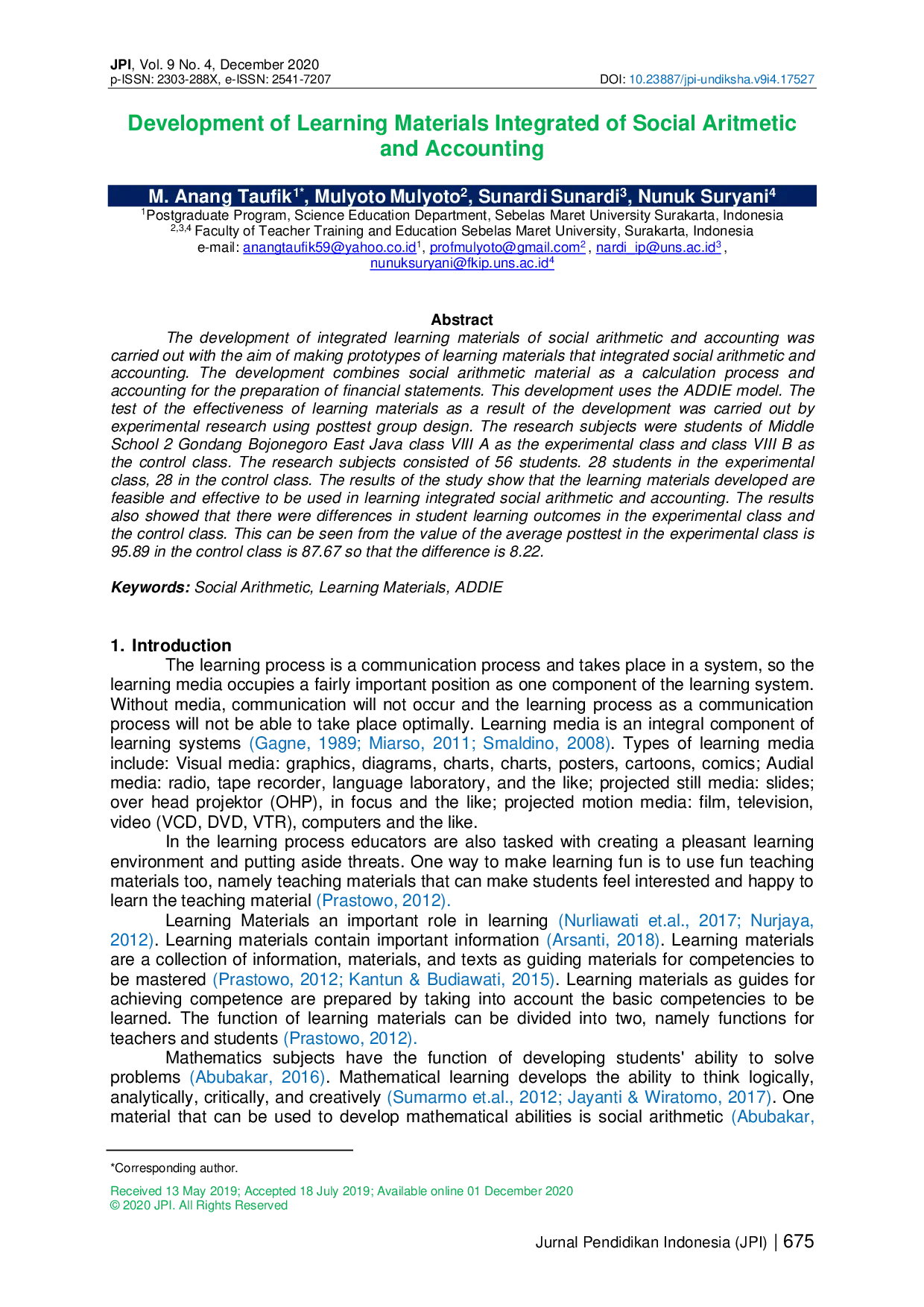 juris Development of Learning Materials Integrated of Social Aritmetic and Accounting