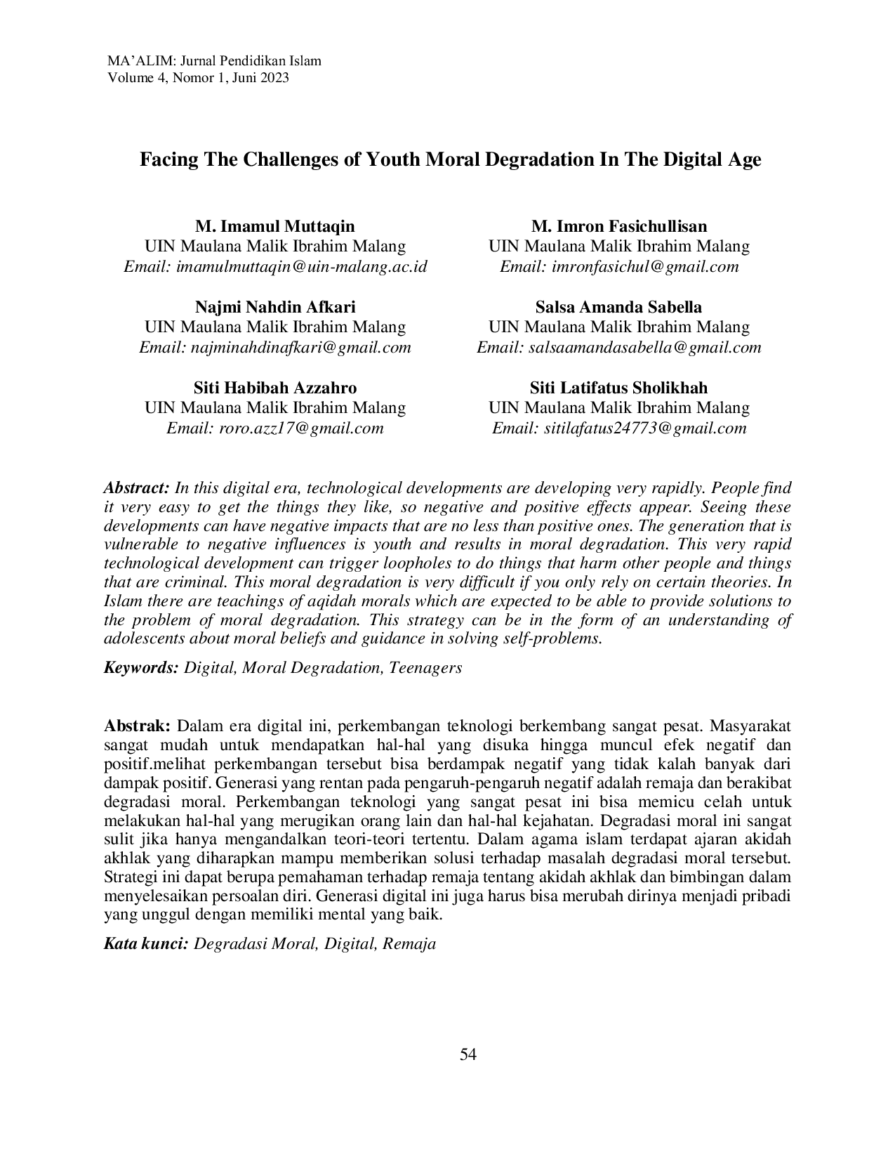 JURIS Facing The Challenges of Youth Moral Degradation In The Digital Age