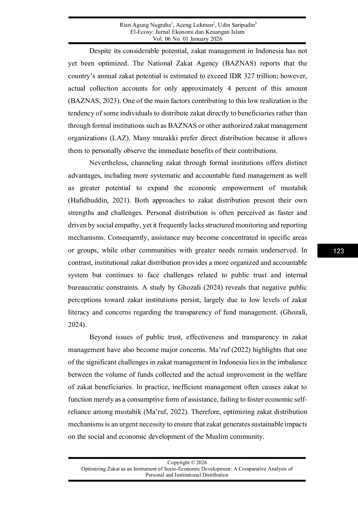 JURIS Optimizing Zakat As An Instrument Of Socio Economic Development A Comparative Analysis Of Personal And Institutional Distribution