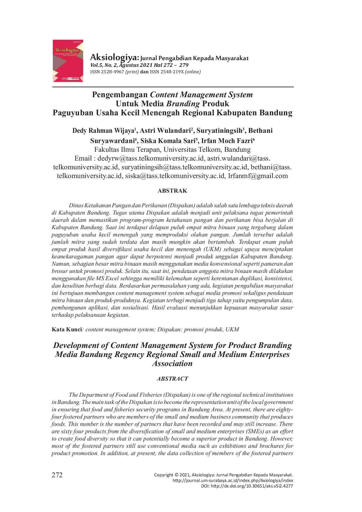 JURIS Pengembangan Content Management System Untuk Media Branding Produk Paguyuban Usaha Kecil Menengah Regional Kabupaten Bandung