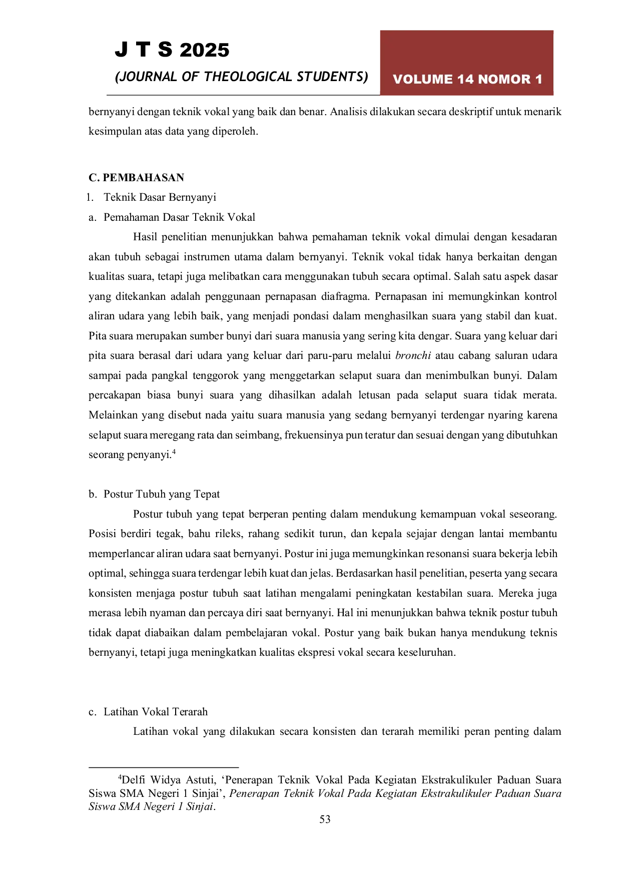 JURIS Pembelajaran Teknik Vokal Youth di GIA Genuk Indah Semarang Sebagai Upaya Peningkatan Sumber Daya Manusia