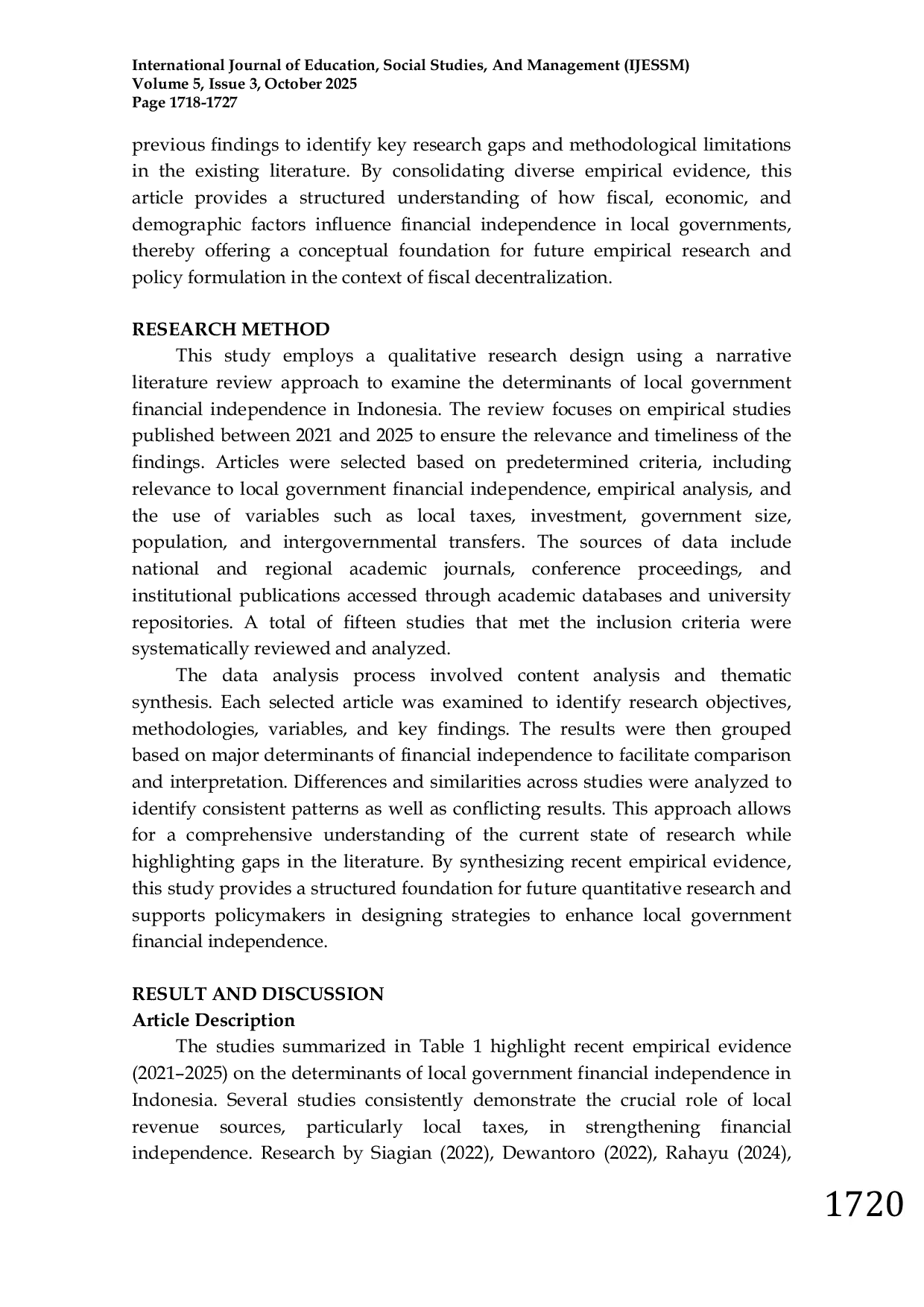 JURIS Determinants of Local Government Financial Independence A Literature Review