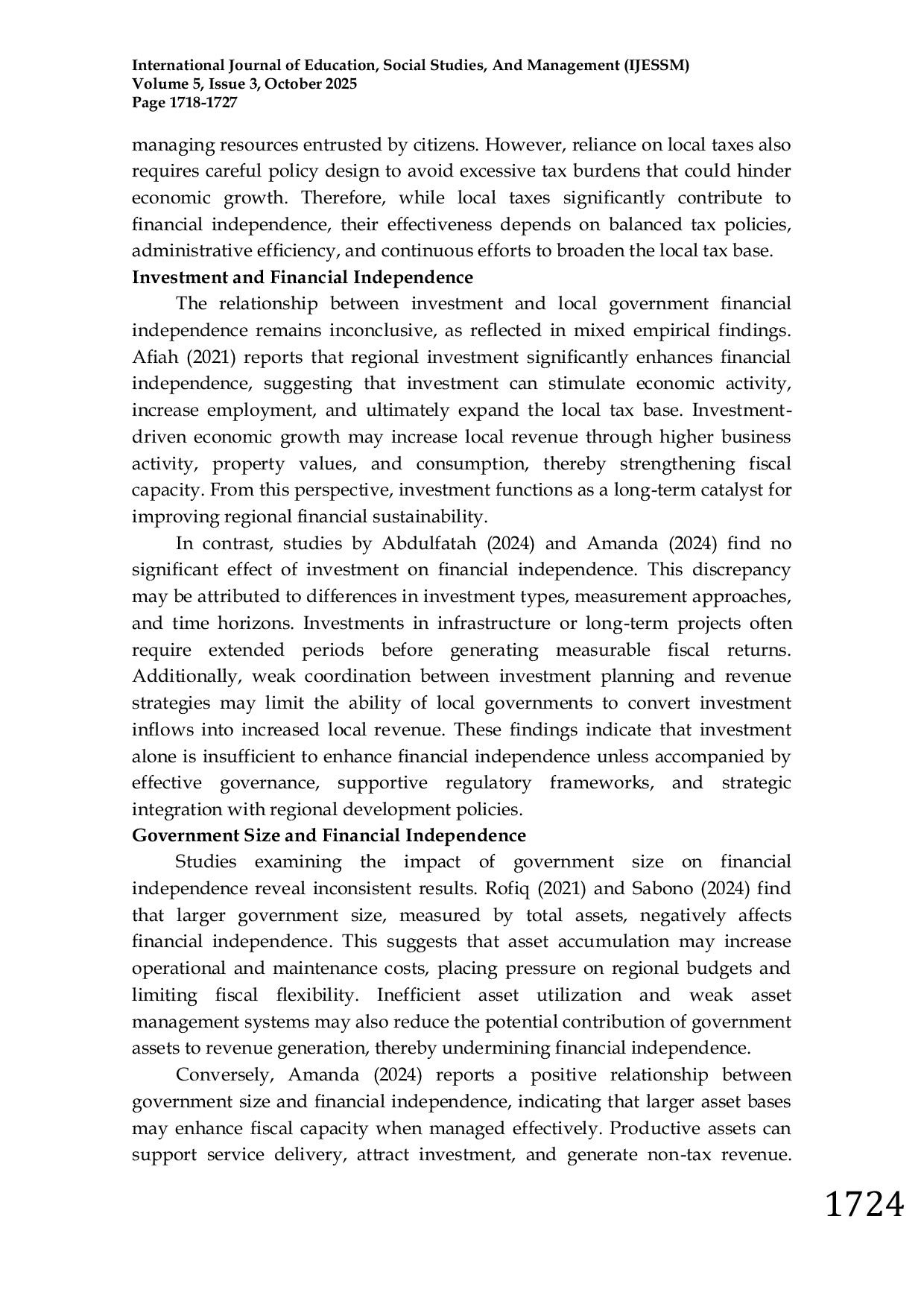 JURIS Determinants of Local Government Financial Independence A Literature Review