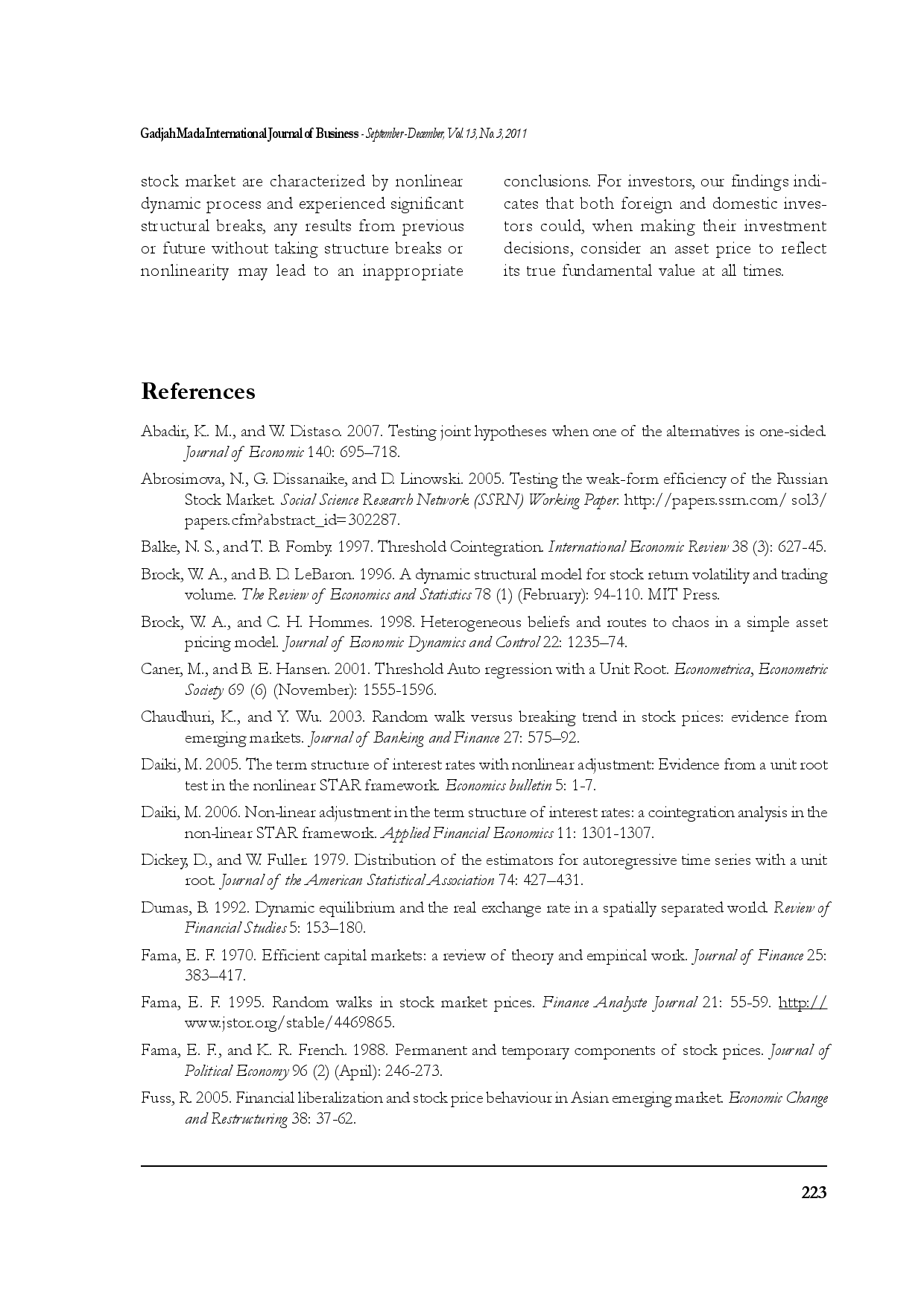 juris The Behavior of Indonesian Stock Market Structural Breaks and Nonlinearity