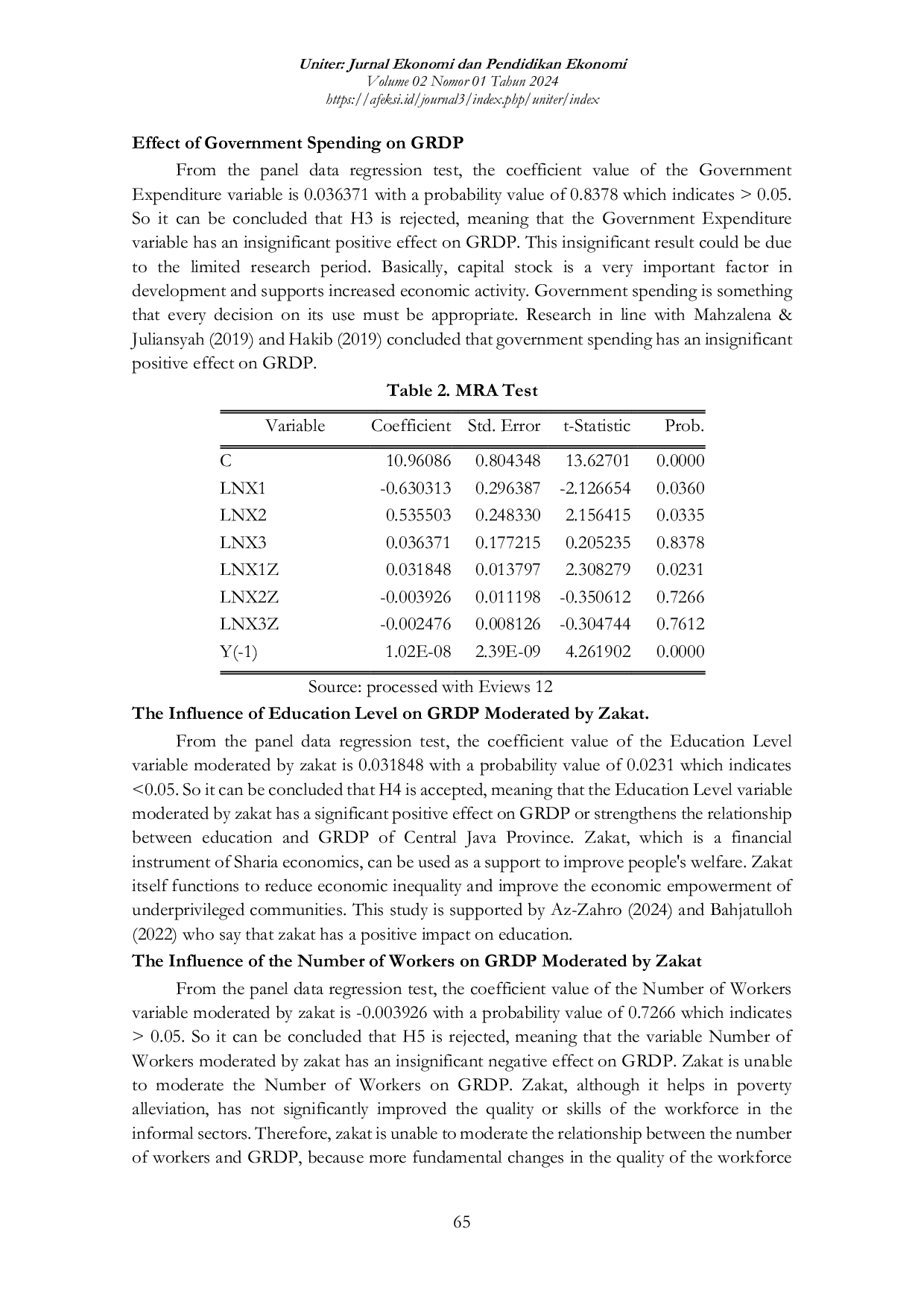 JURIS Factors Affecting GRDP in Central Java The Role of Zakat as A Moderating Variable