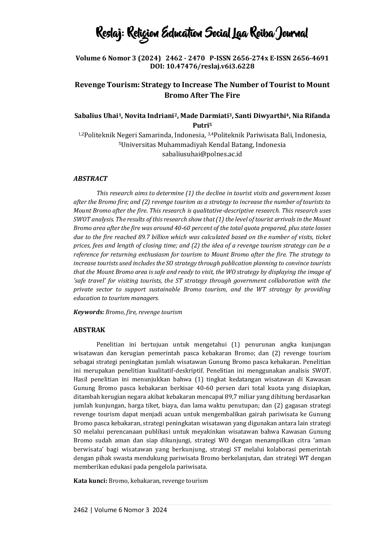 JURIS Revenge Tourism Strategy To Increase The Number Of Tourist To Mount Bromo After The Fire