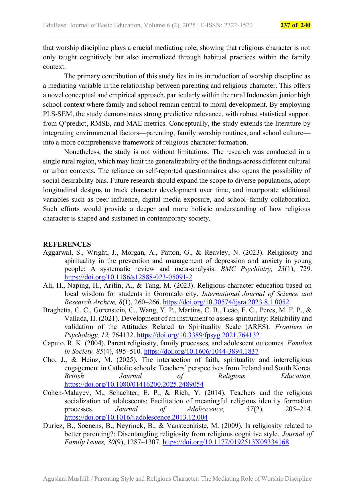 JURIS Parenting Style and Religious Character The Mediating Role of Worship Discipline