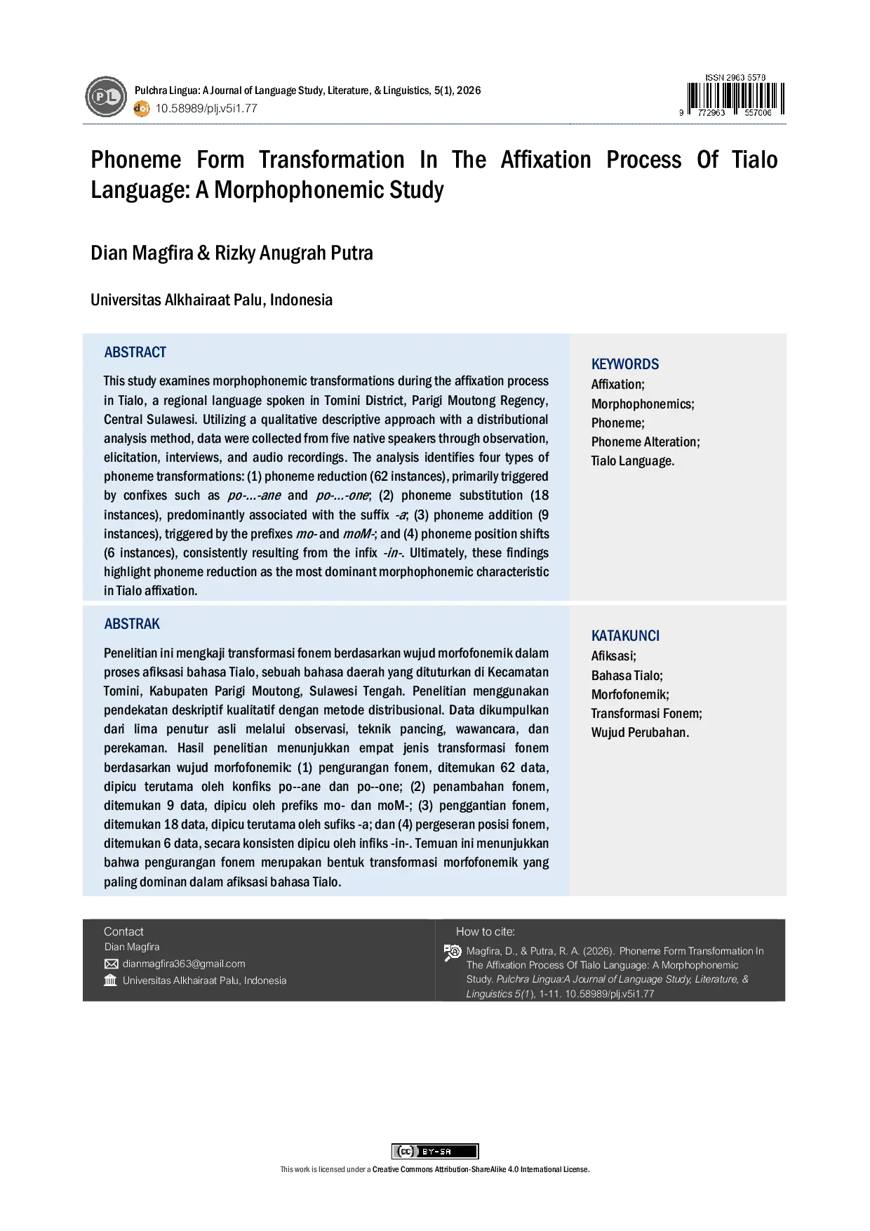 JURIS Phoneme Form Transformation In The Affixation Process Of Tialo Language A Morphophonemic Study