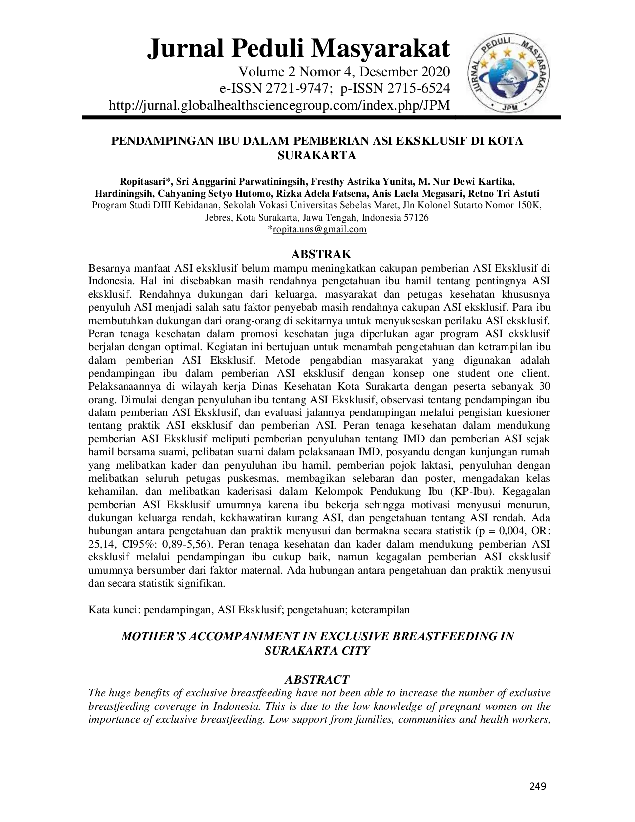 JURIS Mother s Accompaniment in Exclusive Breastfeeding in Surakarta City