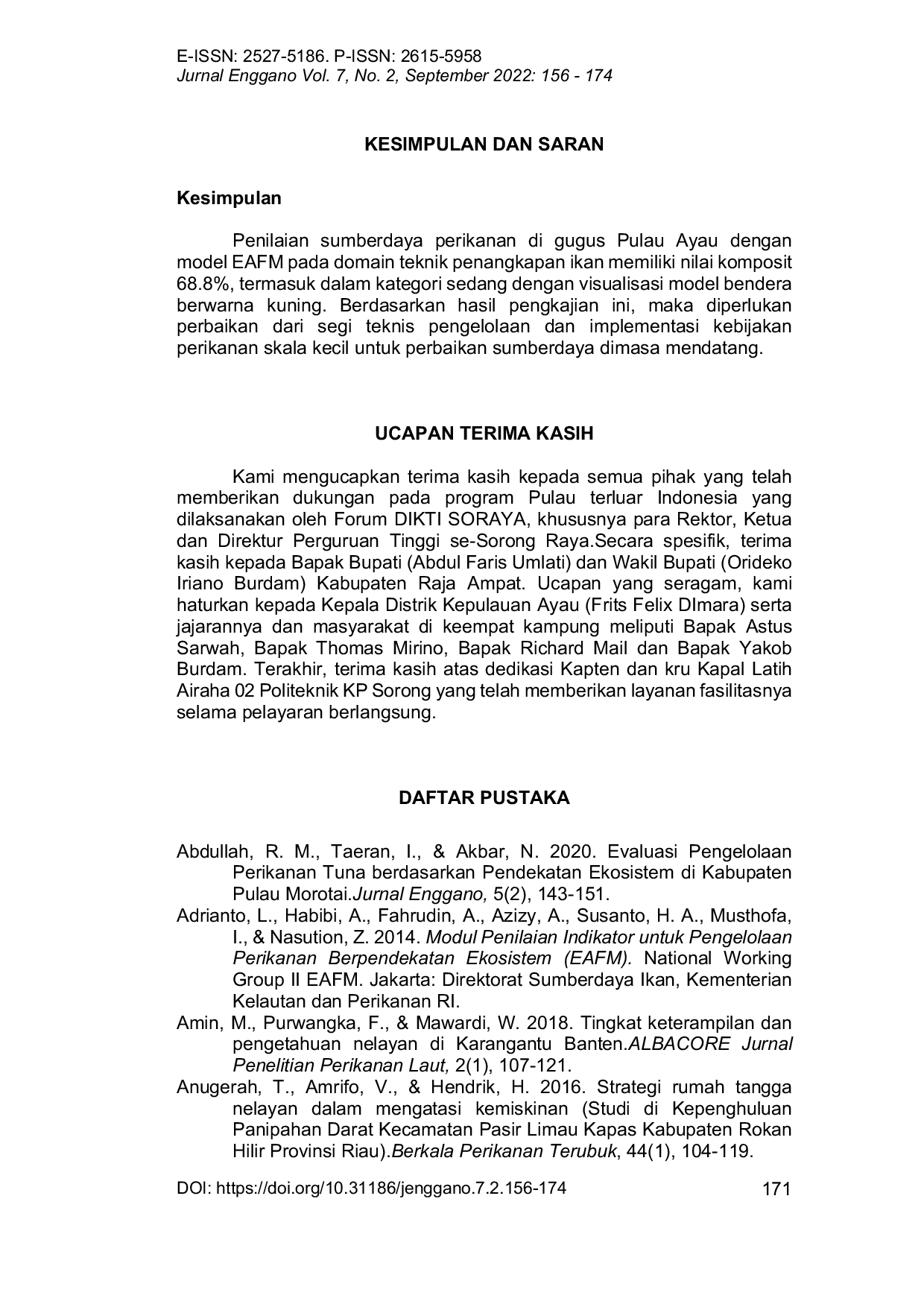JURIS Penilaian EAFM pada Domain Teknik Penangkapan Ikan di Pulau Sangat Kecil Terluar dan Terdepan Indonesia Studi Kasus Gugus Pulau Ayau Raja Ampat