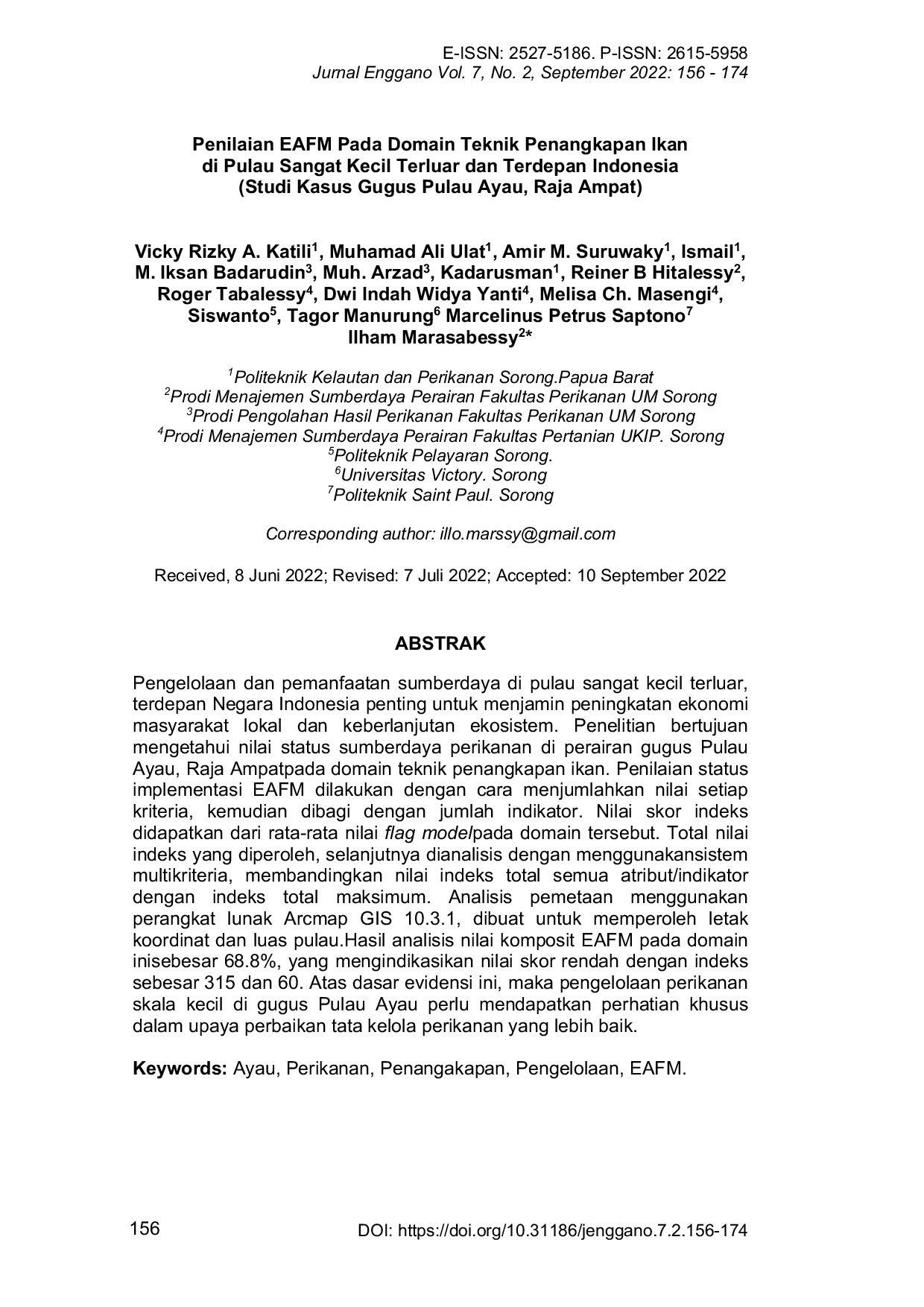 JURIS Penilaian EAFM pada Domain Teknik Penangkapan Ikan di Pulau Sangat Kecil Terluar dan Terdepan Indonesia Studi Kasus Gugus Pulau Ayau Raja Ampat