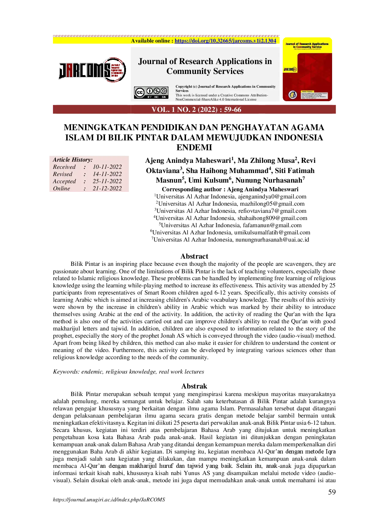 juris Meningkatkan Pendidikan dan Penghayatan Agama Islam di Bilik Pintar dalam Mewujudkan Indonesia Endemi