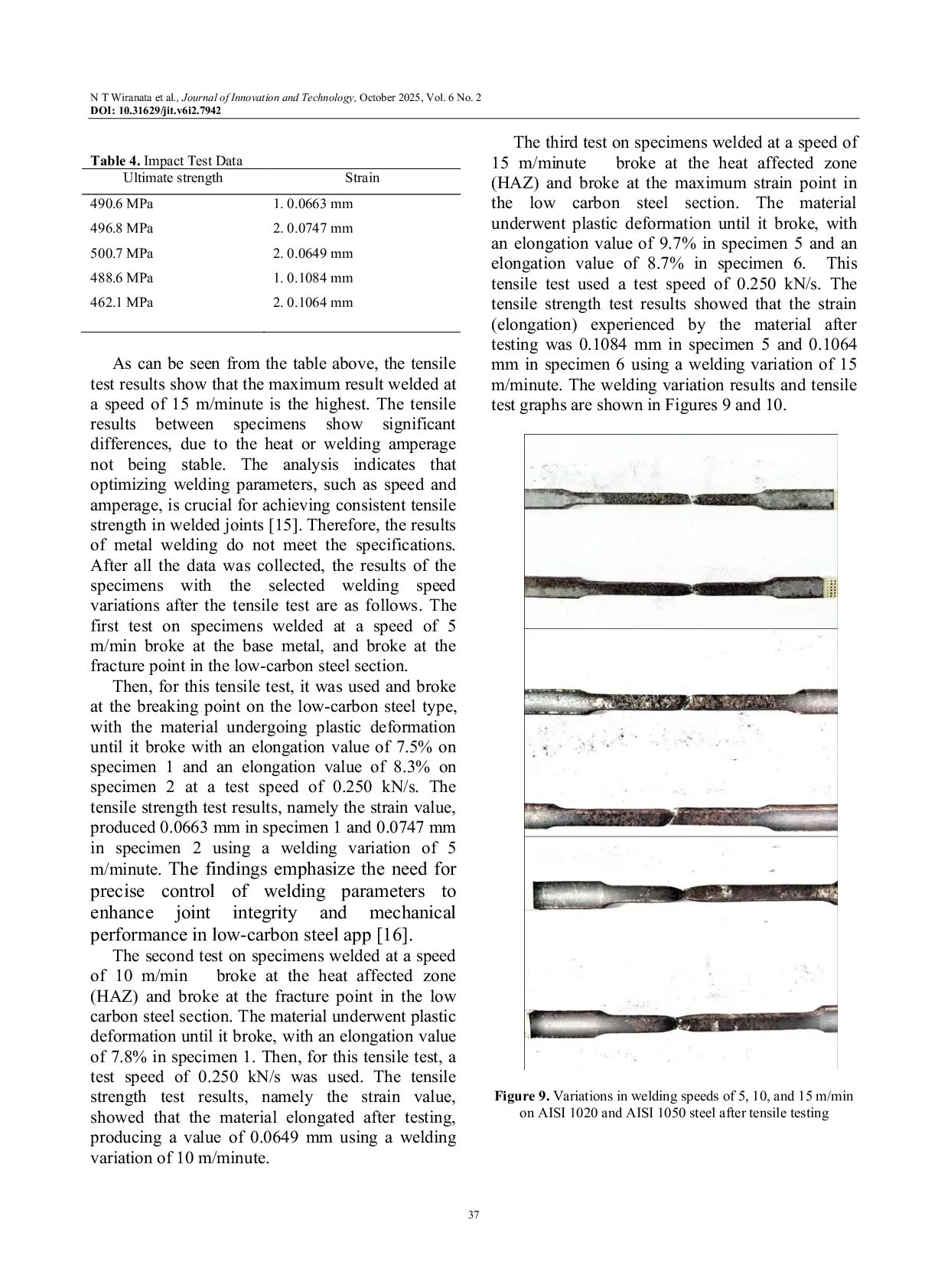 JURIS The Effect of Welding Speed on the Welding Quality AISI 1020 and AISI 1050 Steel Using Shielded Metal Arc Welding Technology