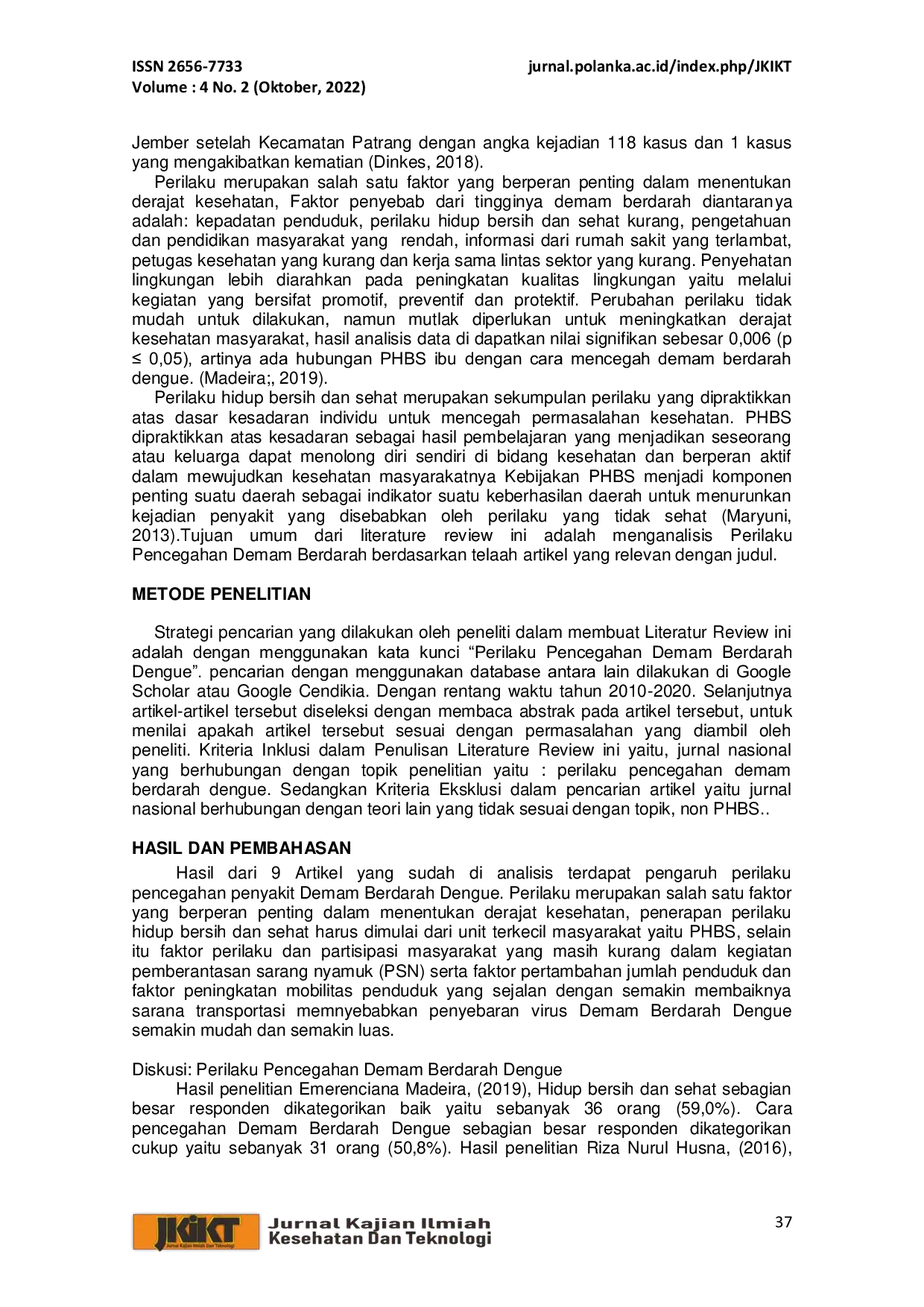 JURIS Analisis Perilaku Pencegahan Demam Berdarah Dengue Studi Literature