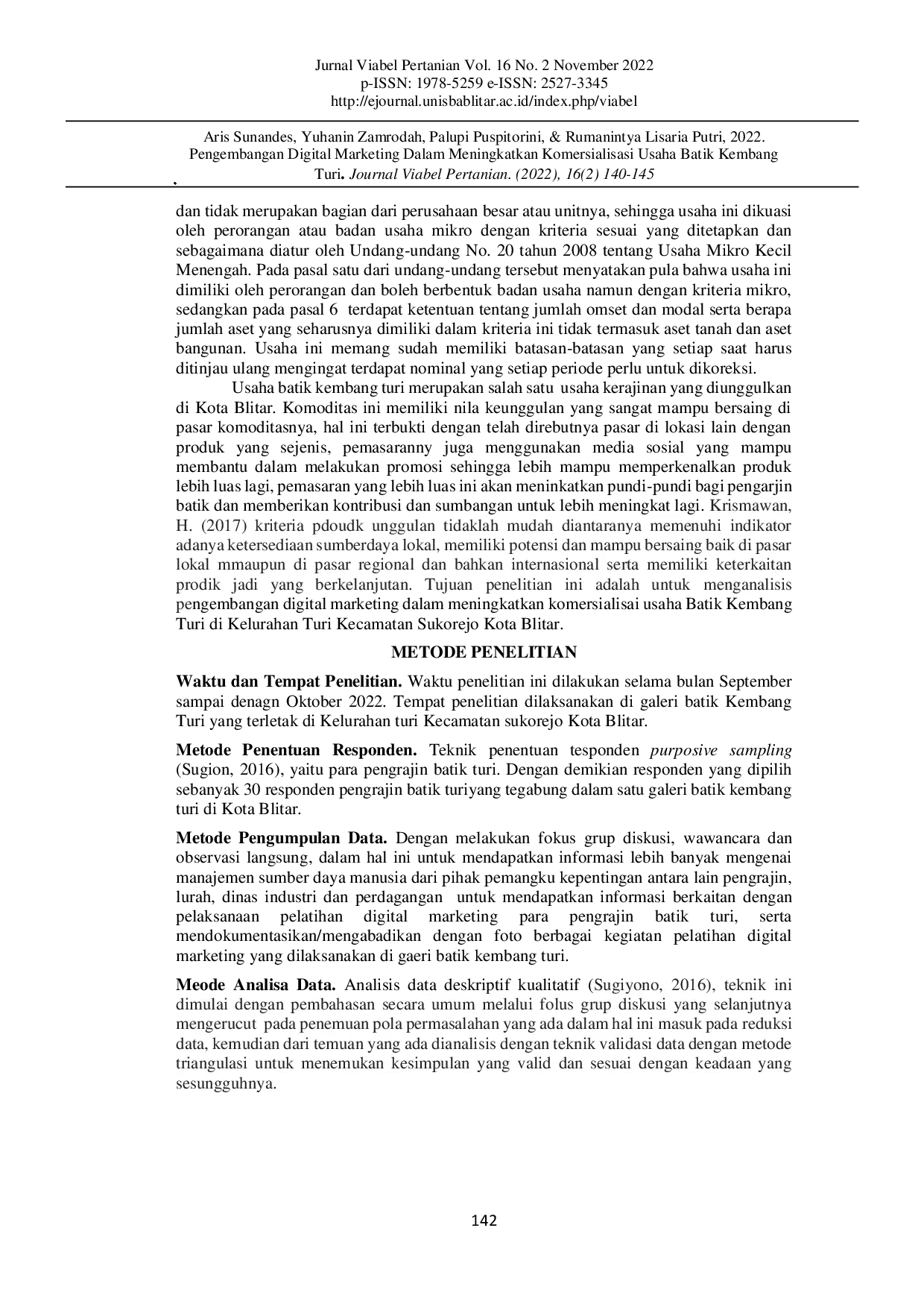 JURIS Pengembangan Digital Marketing Dalam Meningkatkan Komersialisasi Usaha Batik Kembang Turi