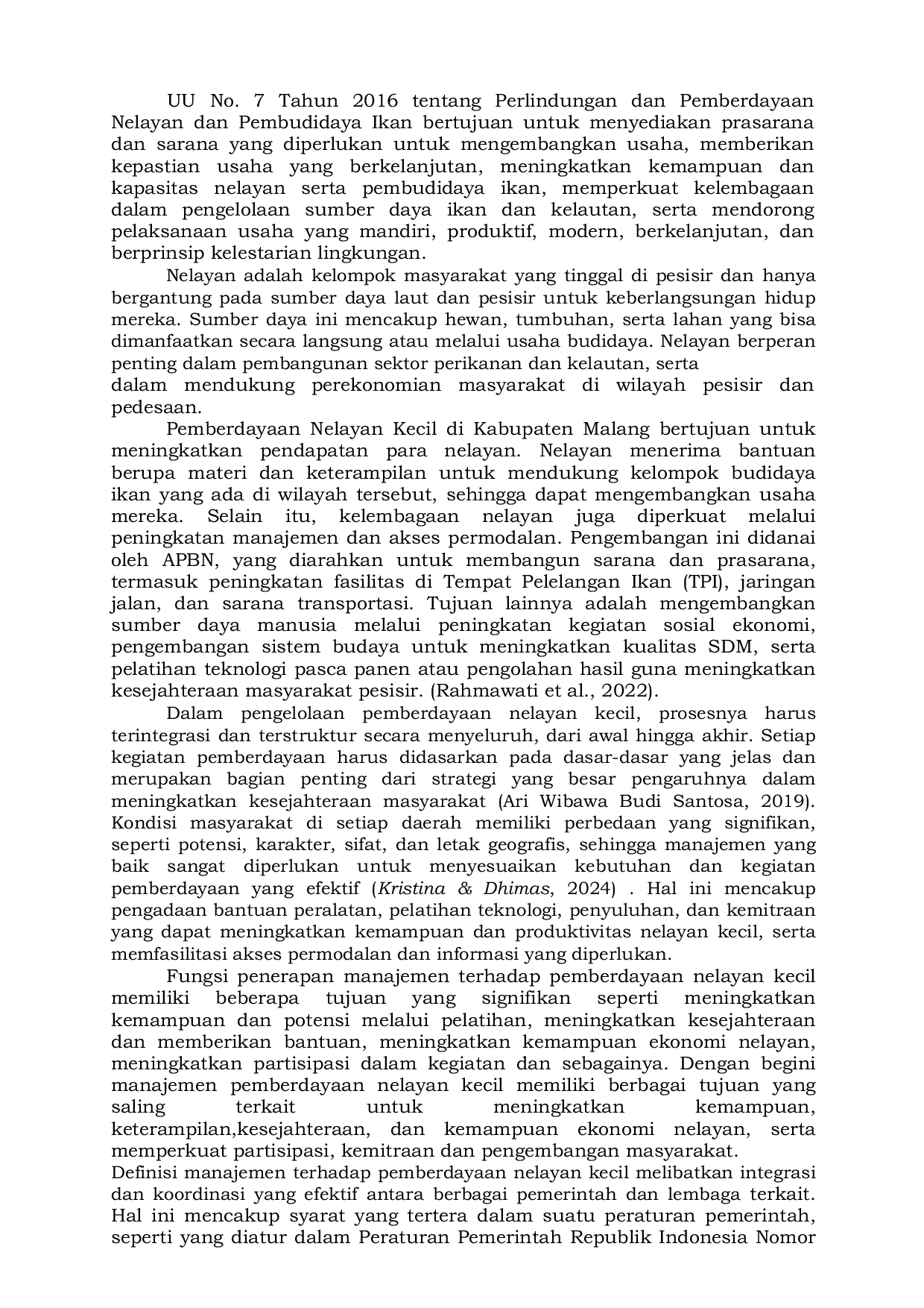 JURIS Penerapan Fungsi Manajemen Pada Dinas Perikanan Kabupaten Malang Bidang Pemberdayaan Nelayan Kecil