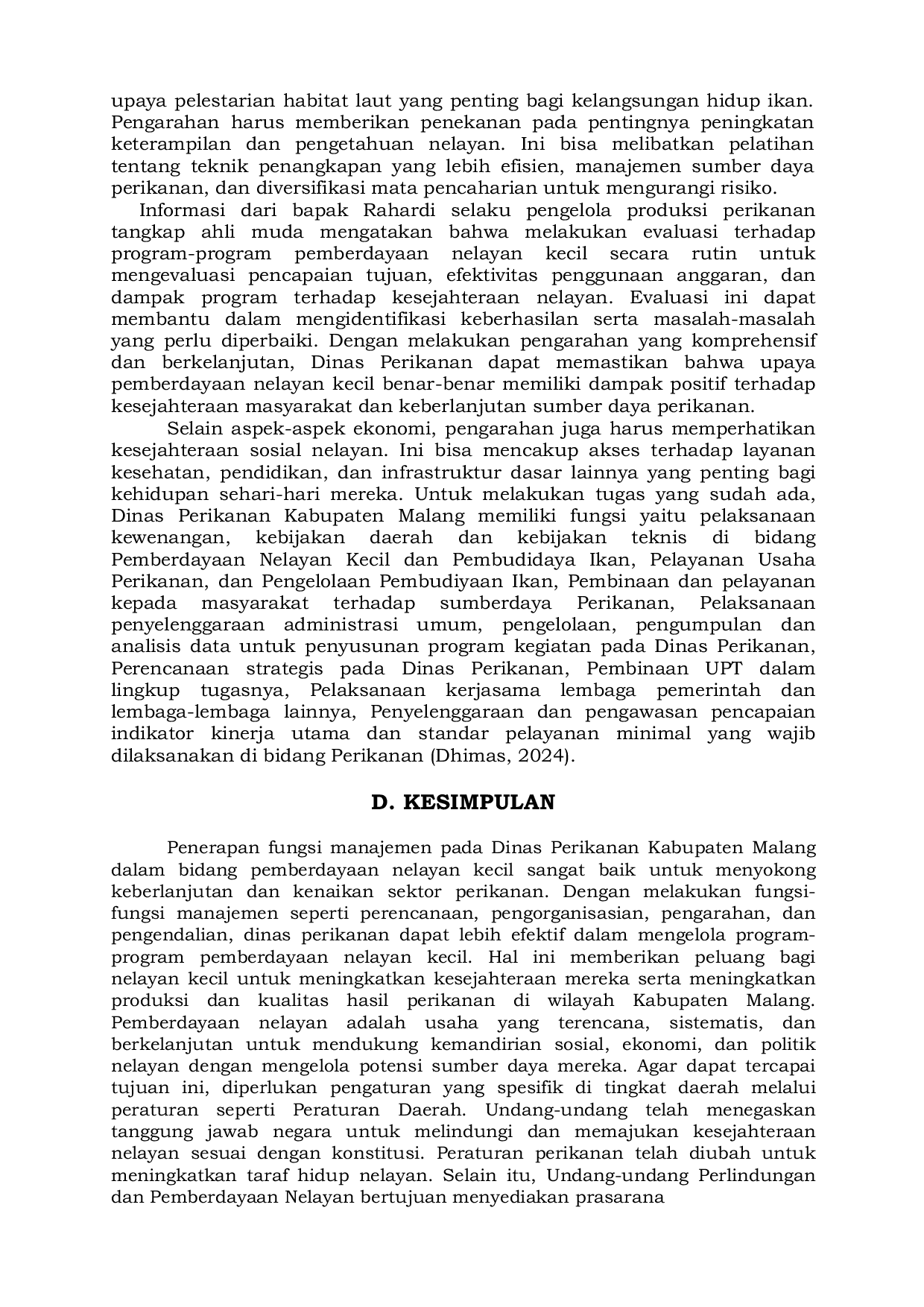 JURIS Penerapan Fungsi Manajemen Pada Dinas Perikanan Kabupaten Malang Bidang Pemberdayaan Nelayan Kecil