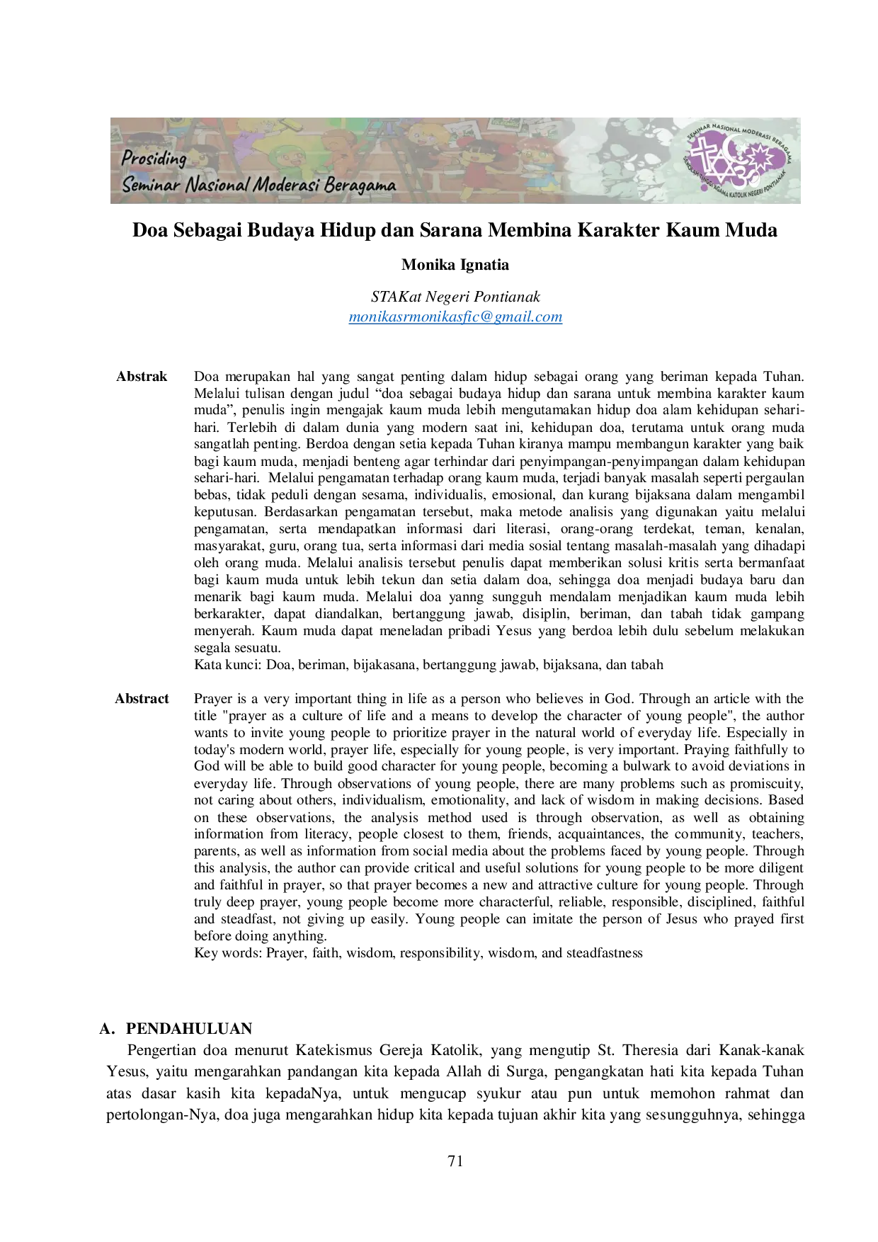 JURIS Doa sebagai Budaya Hidup dan Sarana Membina Karakter Kaum Muda