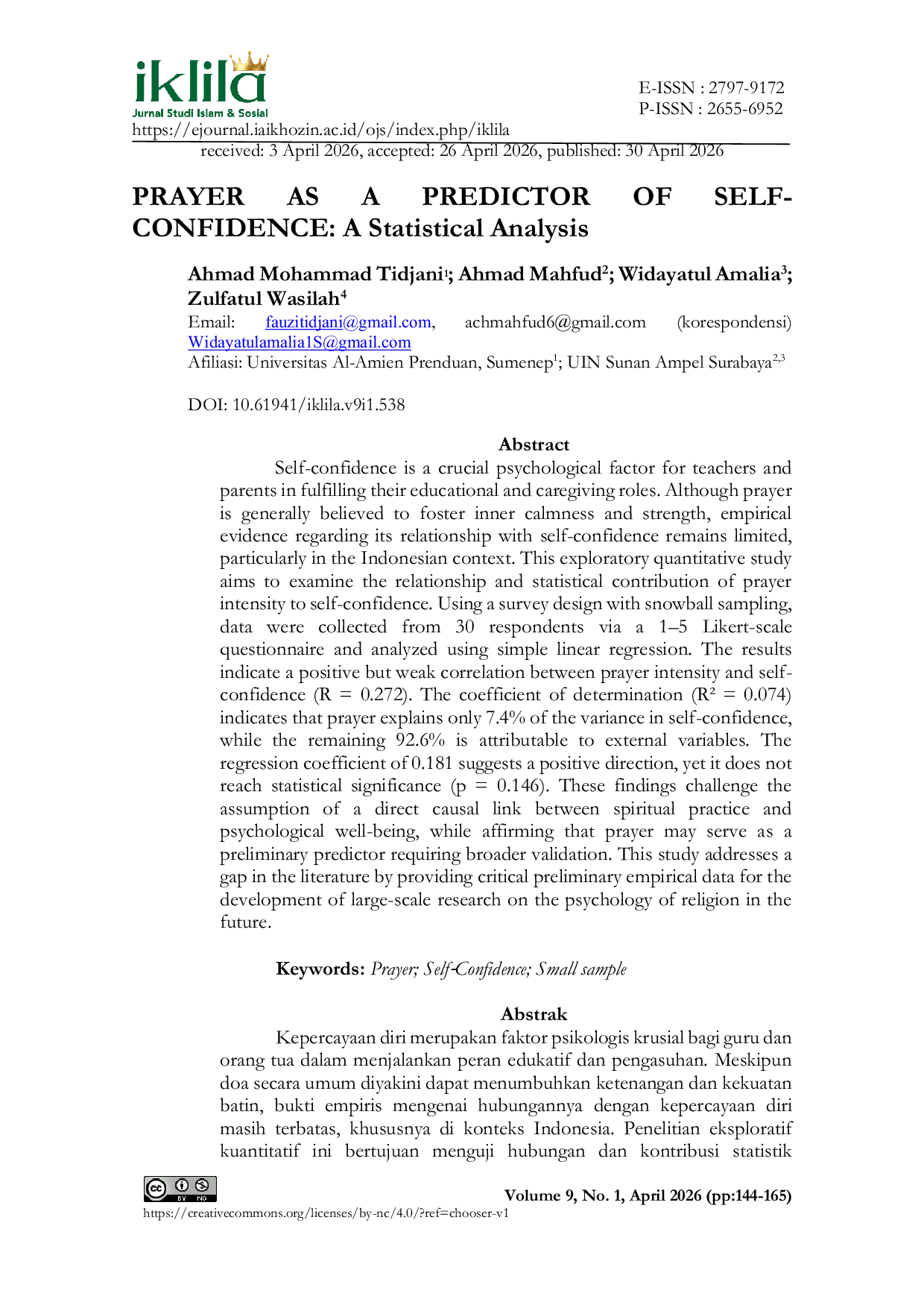 JURIS PRAYER AS A PREDICTOR OF SELF CONFIDENCE A Statistical Analysis
