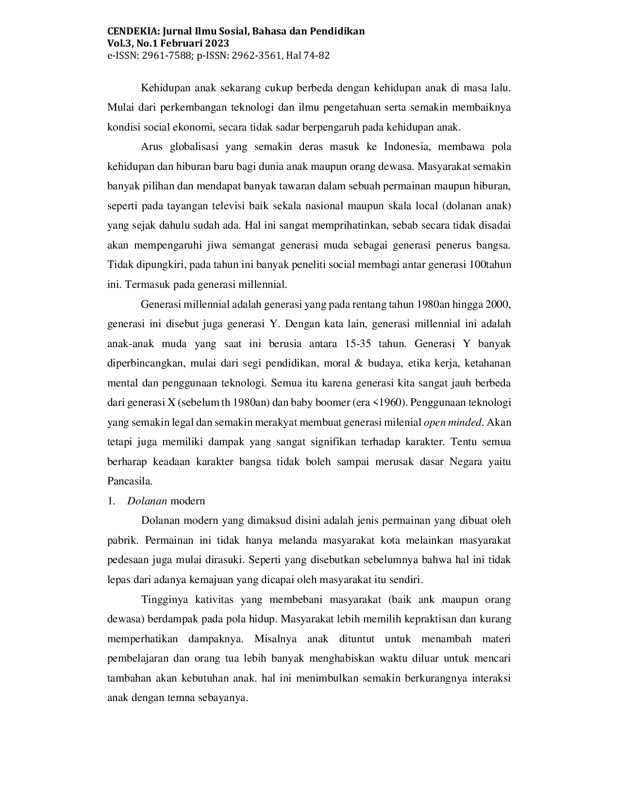 JURIS Dolanan Tradisional Pembentuk Karakter di Era Millennial