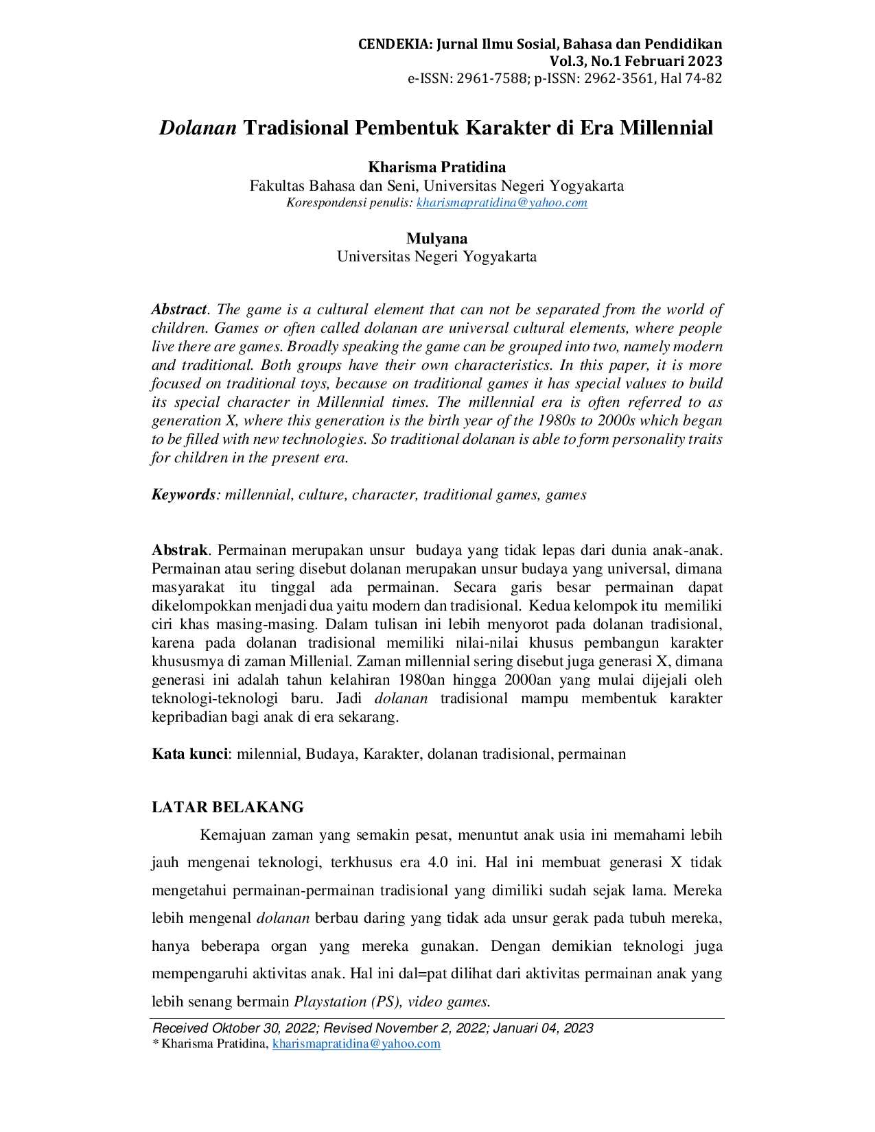 JURIS Dolanan Tradisional Pembentuk Karakter di Era Millennial