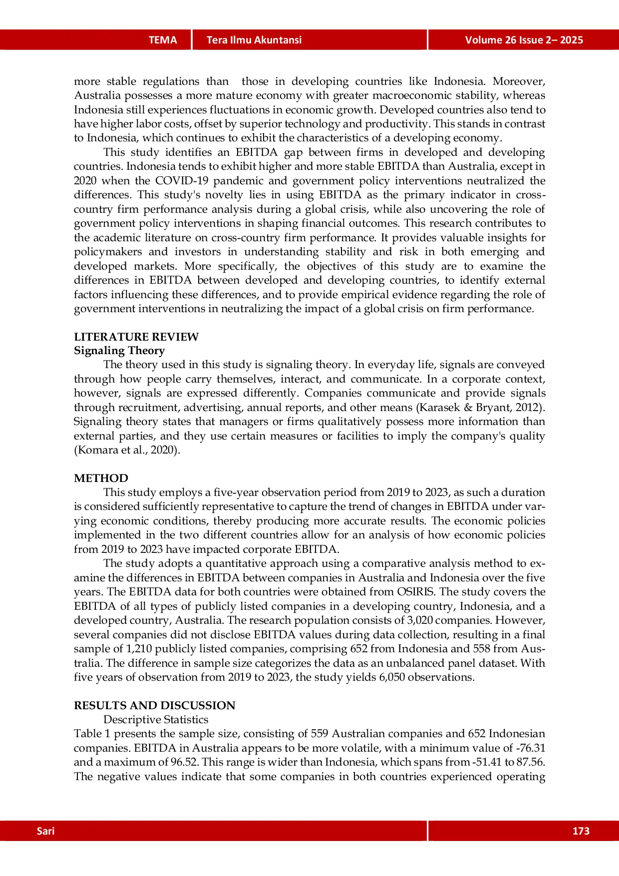 JURIS Stability and Shocks of EBITDA in Developed and Developing Countries Evidence from Australia and Indonesia During the COVID 19 Pandemic