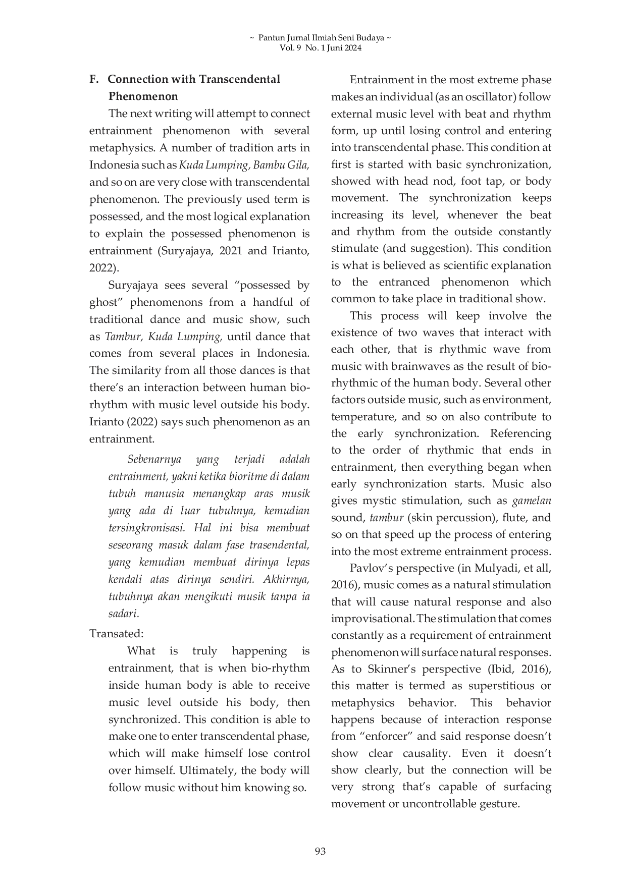 JURIS Entrainment Transcendental Condition that Affected with Musical