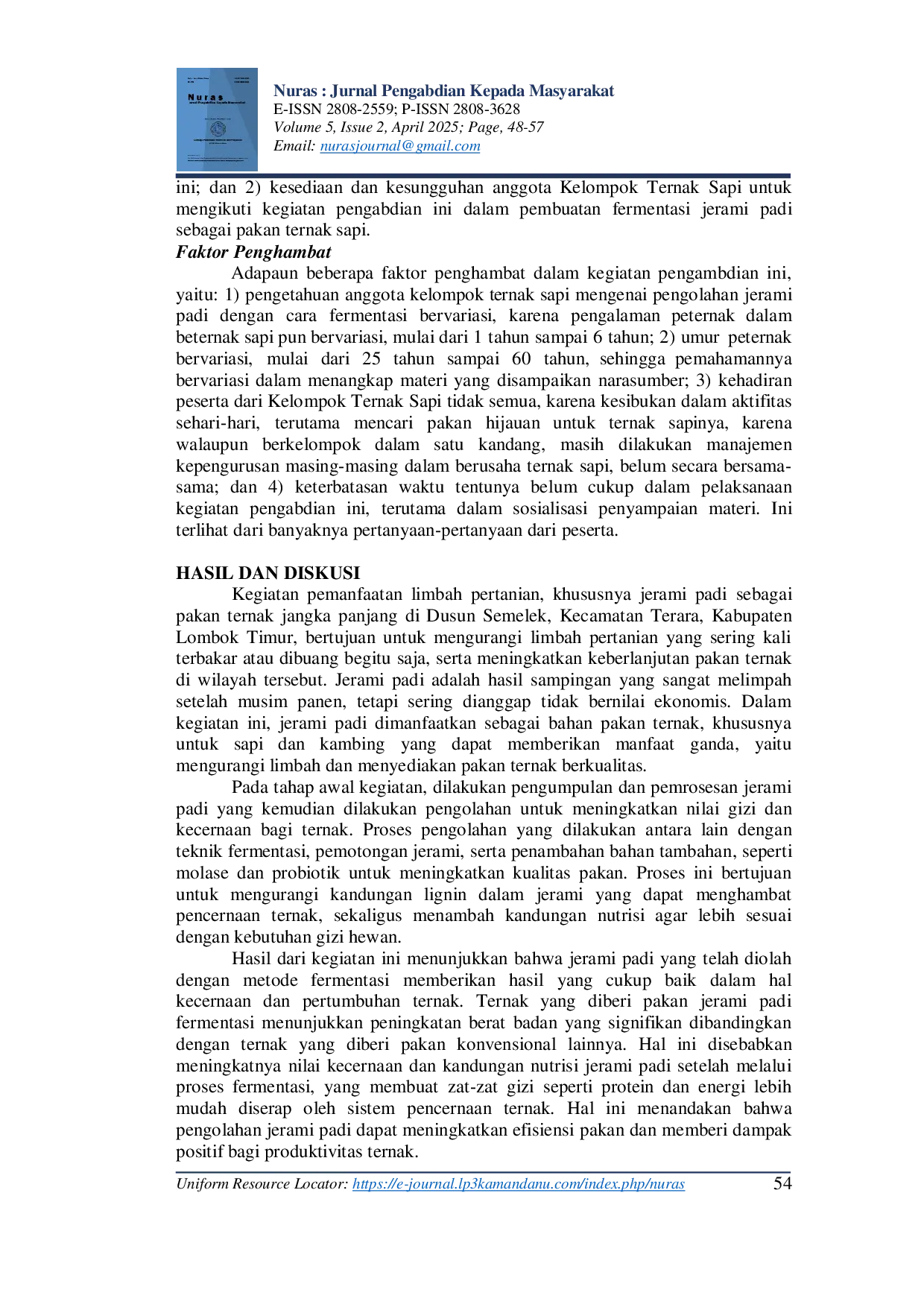 JURIS Pemanfaatan Limbah Pertanian Jerami Padi Sebagai Pakan Ternak Jangka Panjang di Dusun Semelek Kabupaten Lombok Timur