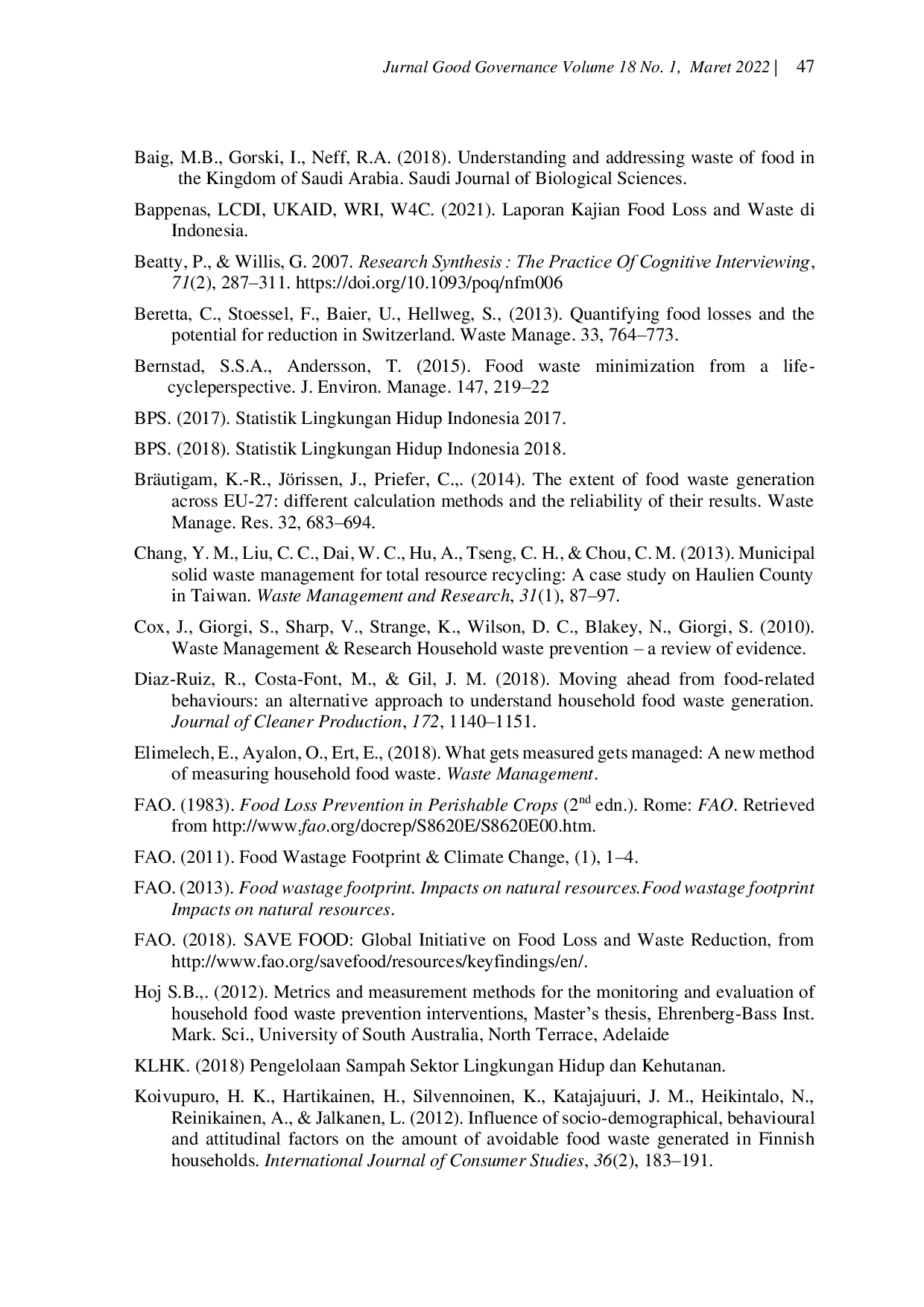 JURIS Kebijakan Pengelolaan Sampah Nasional Analisis Pendorong Food Waste di Tingkat Rumah Tangga