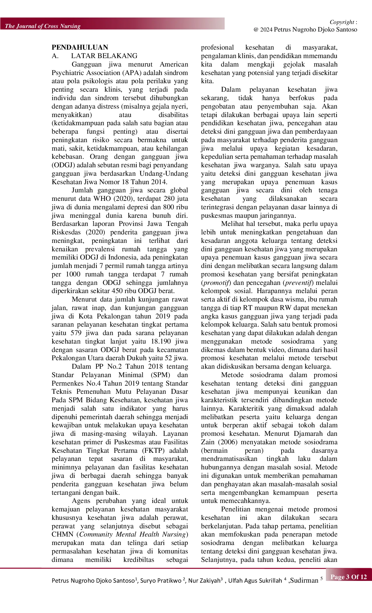 JURIS Penerapan Metode Sosiodrama Dalam Promosi Kesehatan Tentang Deteksi Dini Gangguan Kesehatan Jiwa