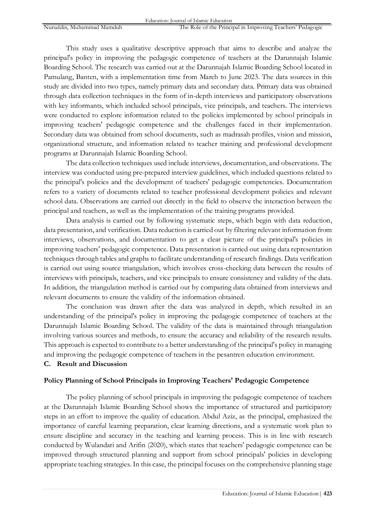 JURIS The Role of Principals in Improving Teachers Pedagogic Competence through Continuous Professional Development Programs