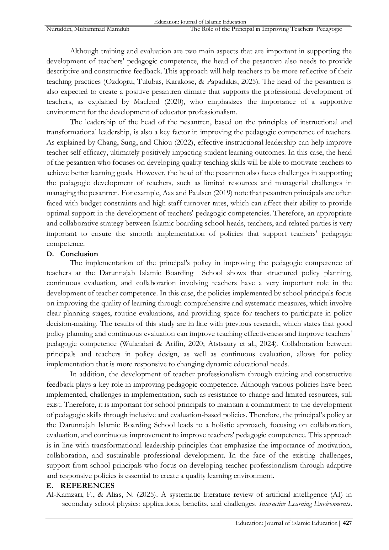 JURIS The Role of Principals in Improving Teachers Pedagogic Competence through Continuous Professional Development Programs