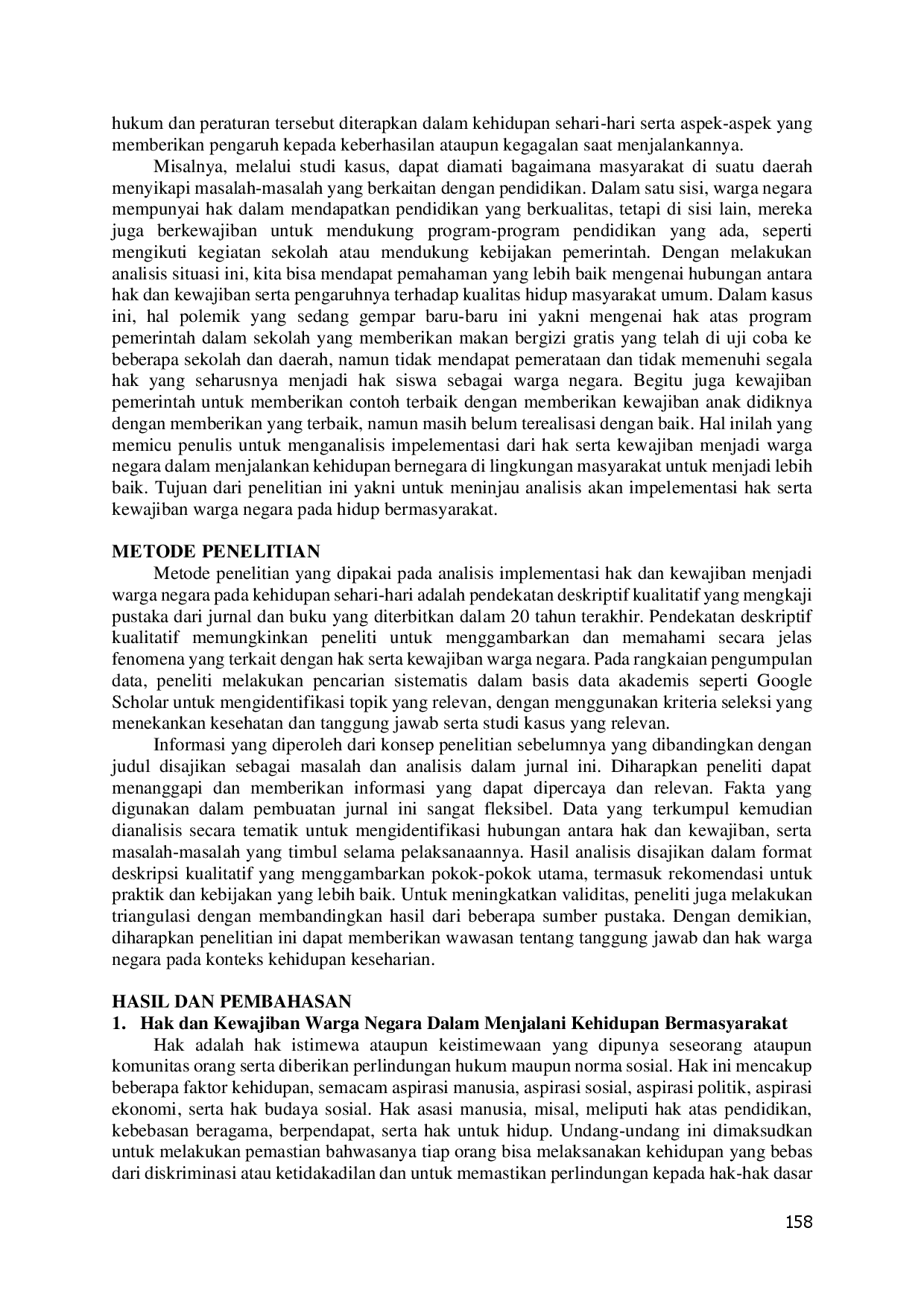 juris Analisis Implementasi Hak Dan Kewajiban Sebagai Warga Negara Dalam Menjalankan Kehidupan Bermasyarakat