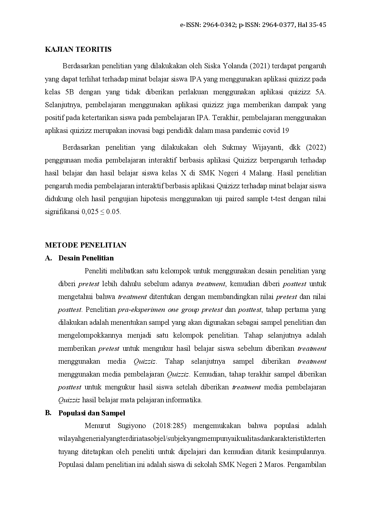 juris Pengaruh Media Pembelajaran Quizziz Berbasis Game Based Learning Terhadap Hasil Belajar Siswa Mata Pelajaran Informatika