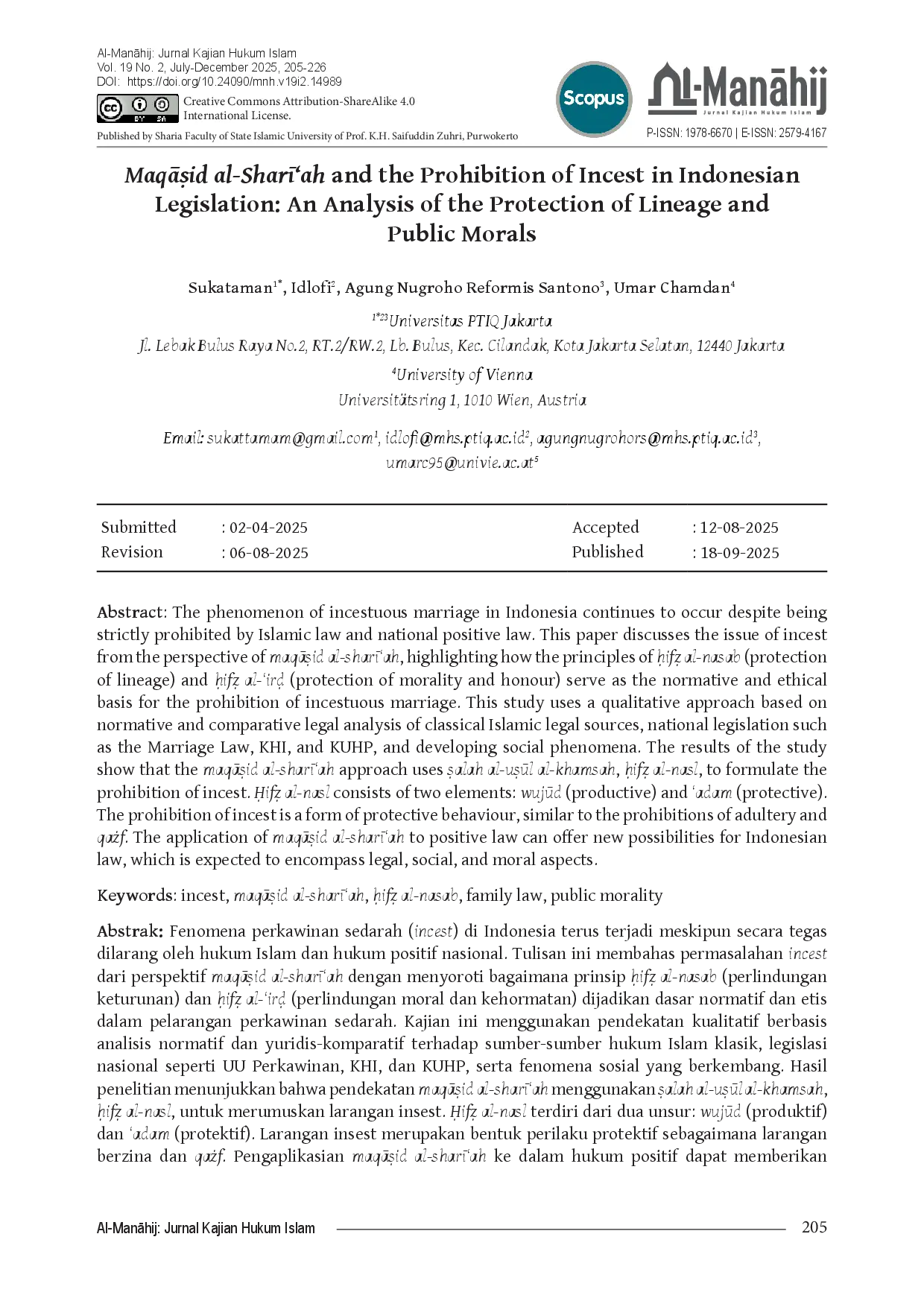 juris MaqAid al Shar ah and the Prohibition of Incest in Indonesian Legislation An Analysis of the Protection of Lineage and Public Morals