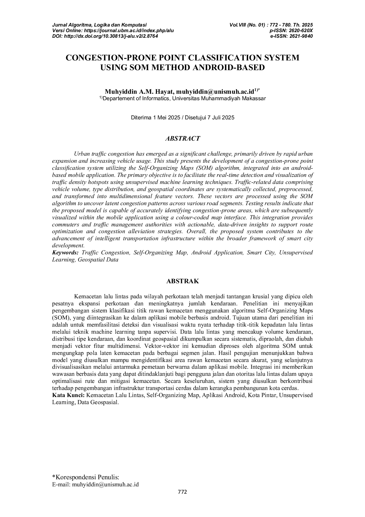 JURIS CONGESTION PRONE POINT CLASSIFICATION SYSTEM USING SOM METHOD ANDROID BASED