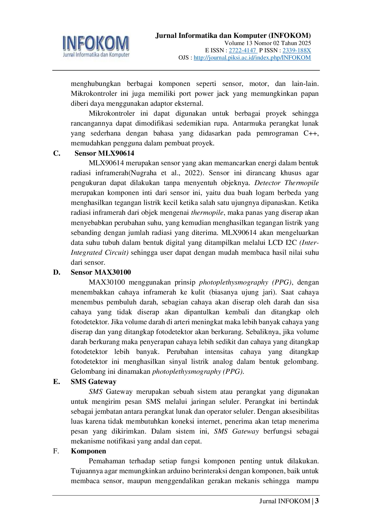 JURIS Sistem Peringatan Dini Kondisi Kesehatan Siswa melalui Pengukuran Detak Jantung dan Suhu Tubuh Menggunakan Sensor MLX90614 Sensor MAX30100 dan SMS Gateway di SMAN 6 Cimahi