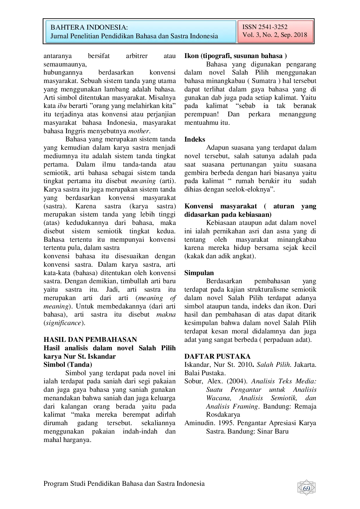 JURIS Kajian Strukturalisme Semiotik Dalam Novel Salah Pilih Karya Nur St Iskandar