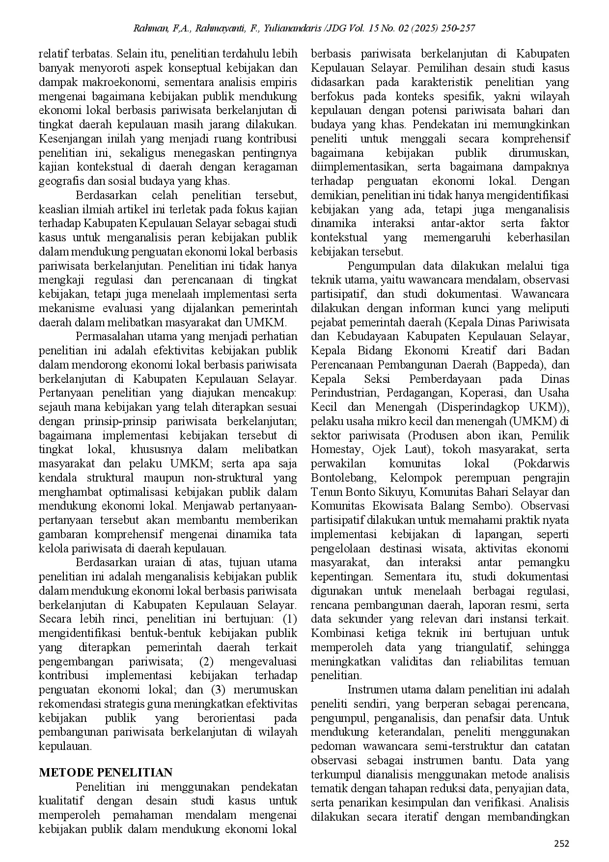 juris Analisis Kebijakan Publik Dalam Mendukung Ekonomi Lokal Berbasis Pariwisata Berkelanjutan Studi Kasus Kabupaten Kepulauan Selayar