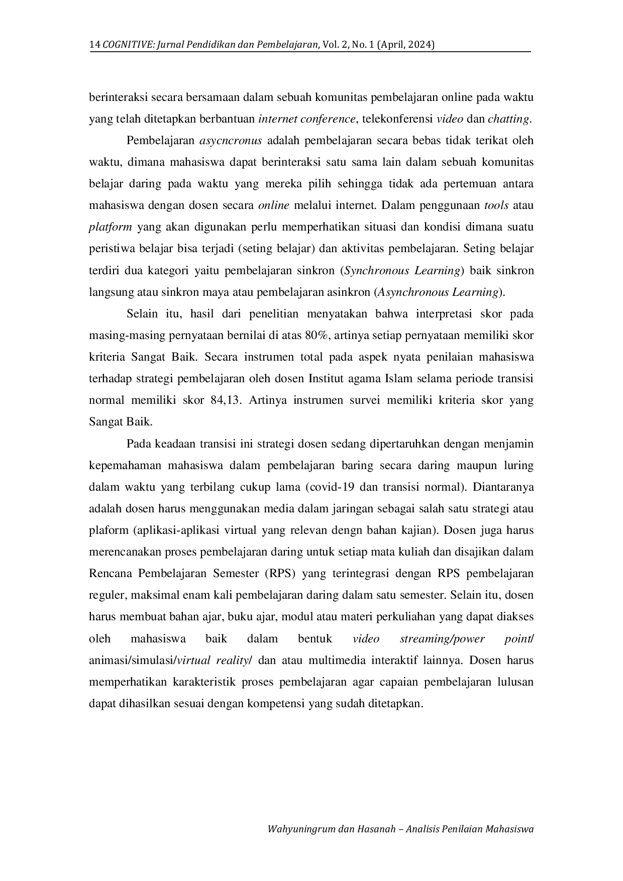 JURIS Analisis Penilaian Mahasiswa Terhadap Transisi Strategi Pembelajaran Dosen Institut Agama Islam