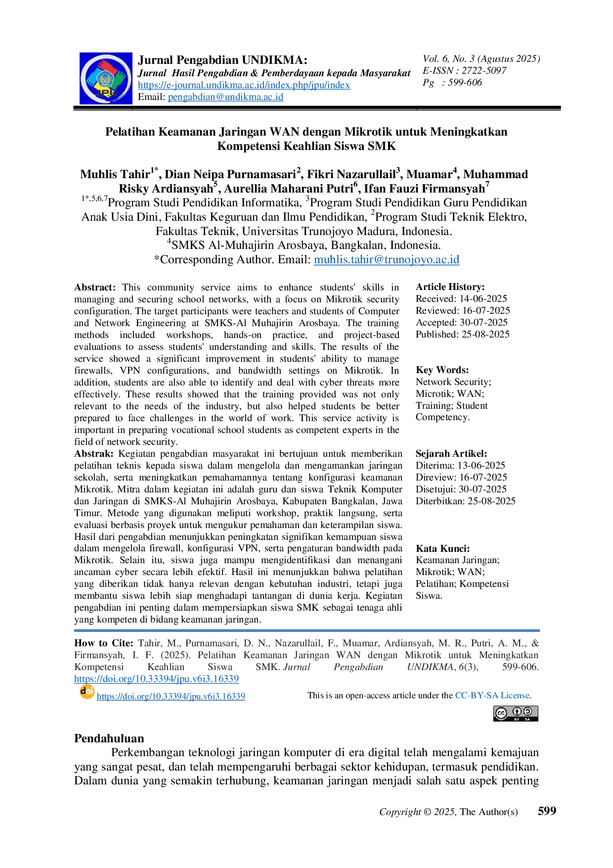 JURIS Pelatihan Keamanan Jaringan WAN dengan Mikrotik untuk Meningkatkan Kompetensi Keahlian Siswa SMK