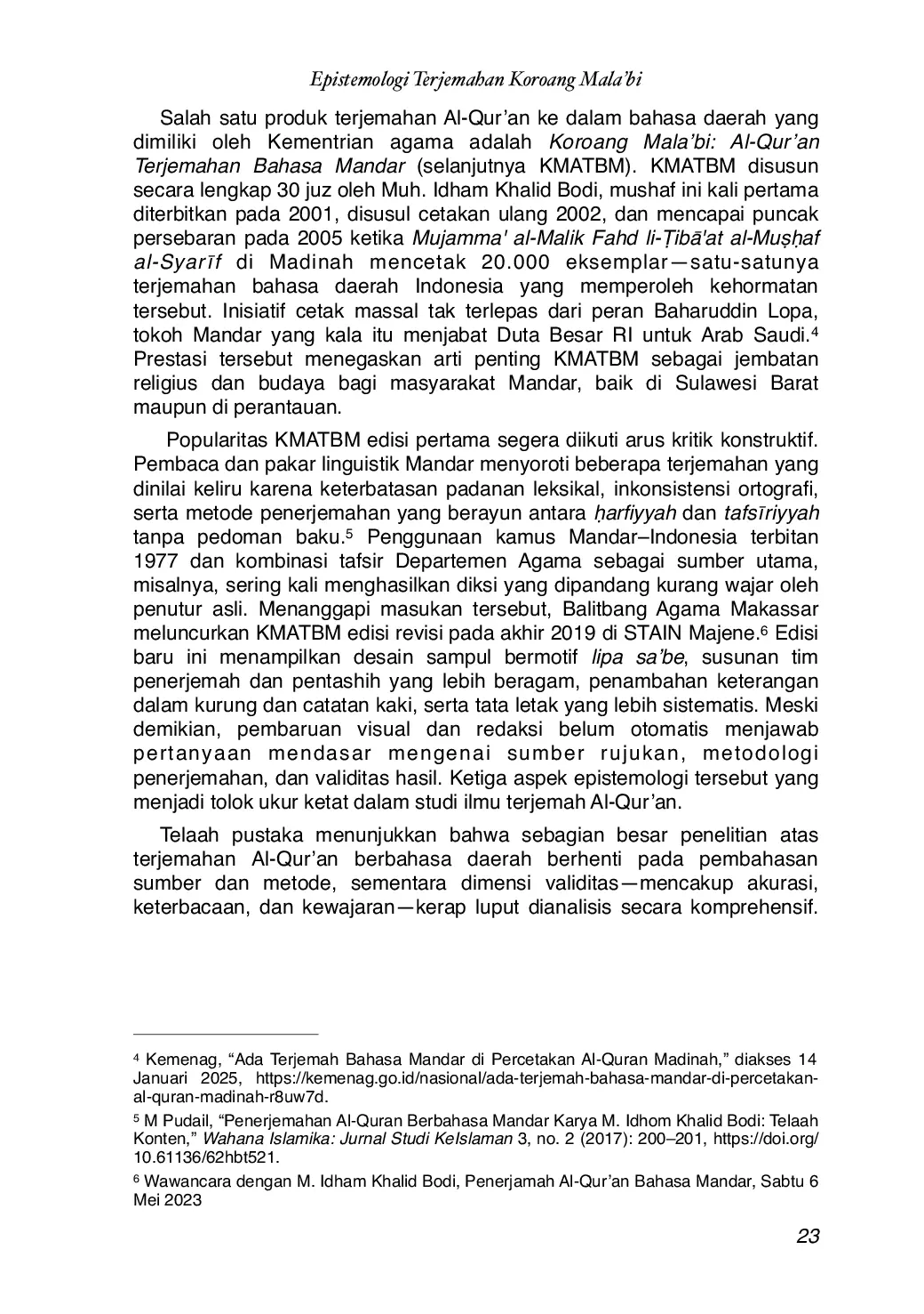 JURIS Epistemologi Terjemahan Koroang Mala bi Kajian Atas Edisi Revisi Al Qur an Bahasa Mandar