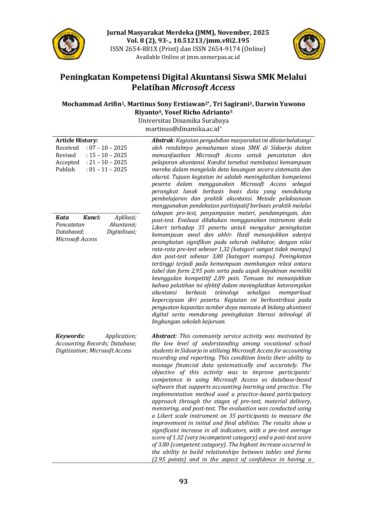 JURIS Peningkatan Kompetensi Digital Akuntansi Siswa SMK Melalui Pelatihan Microsoft Access